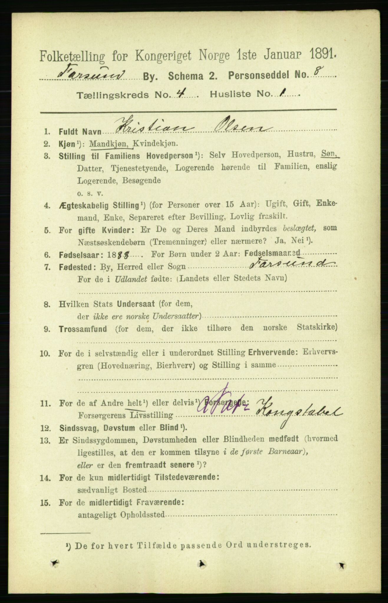 RA, 1891 census for 1003 Farsund, 1891, p. 1654