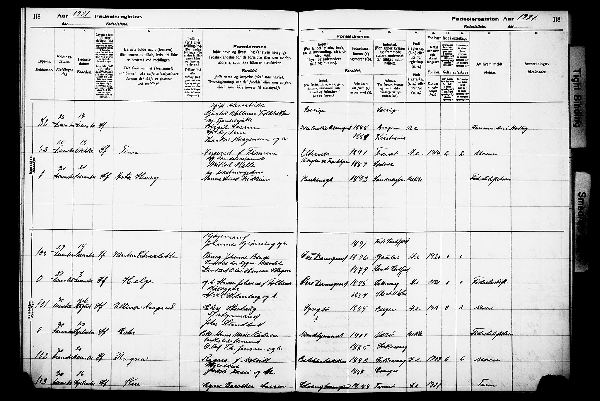 Laksevåg Sokneprestembete, SAB/A-76501/I/Id/L00A1: Birth register no. A 1, 1916-1926, p. 118