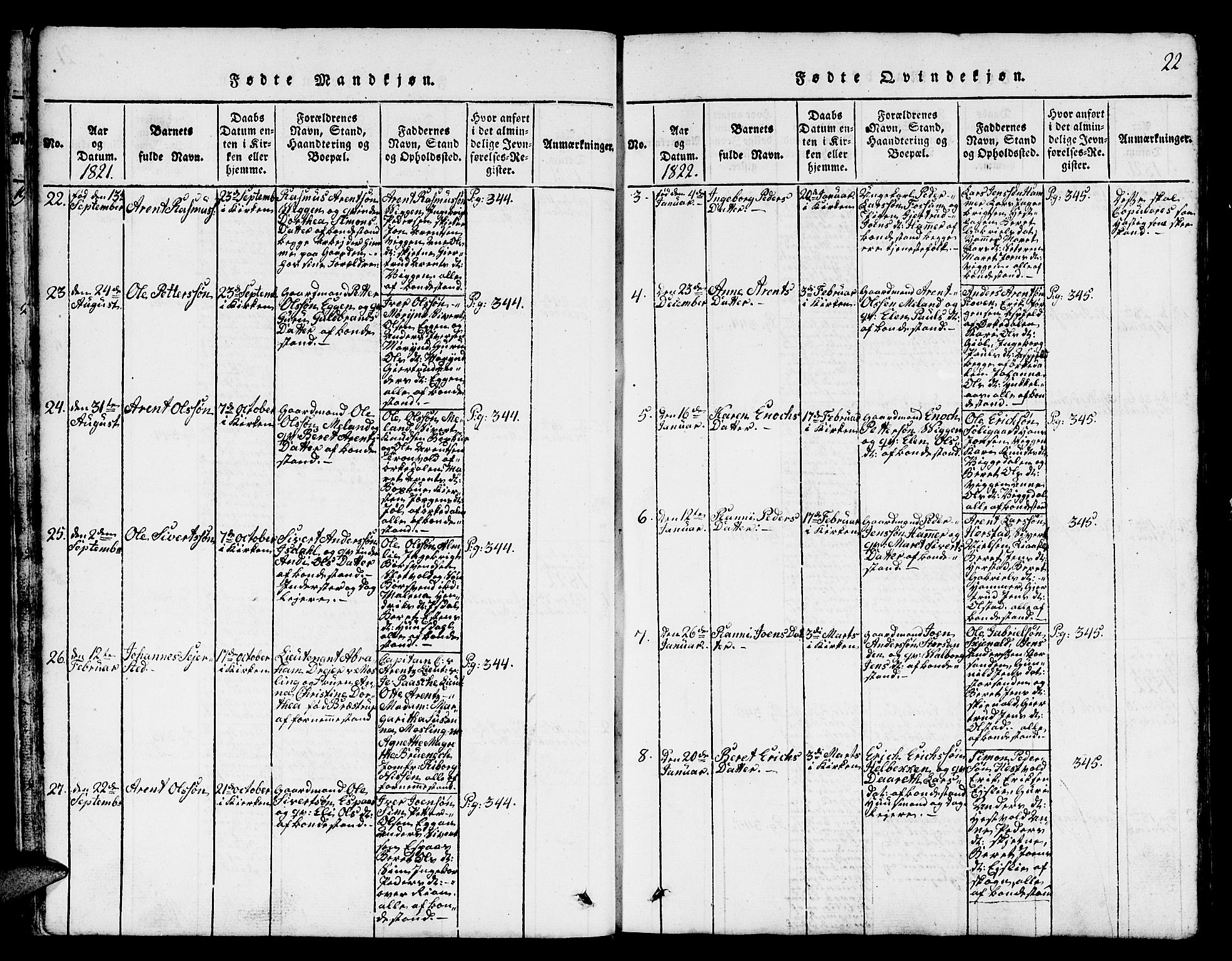 Ministerialprotokoller, klokkerbøker og fødselsregistre - Sør-Trøndelag, SAT/A-1456/665/L0776: Parish register (copy) no. 665C01, 1817-1837, p. 22
