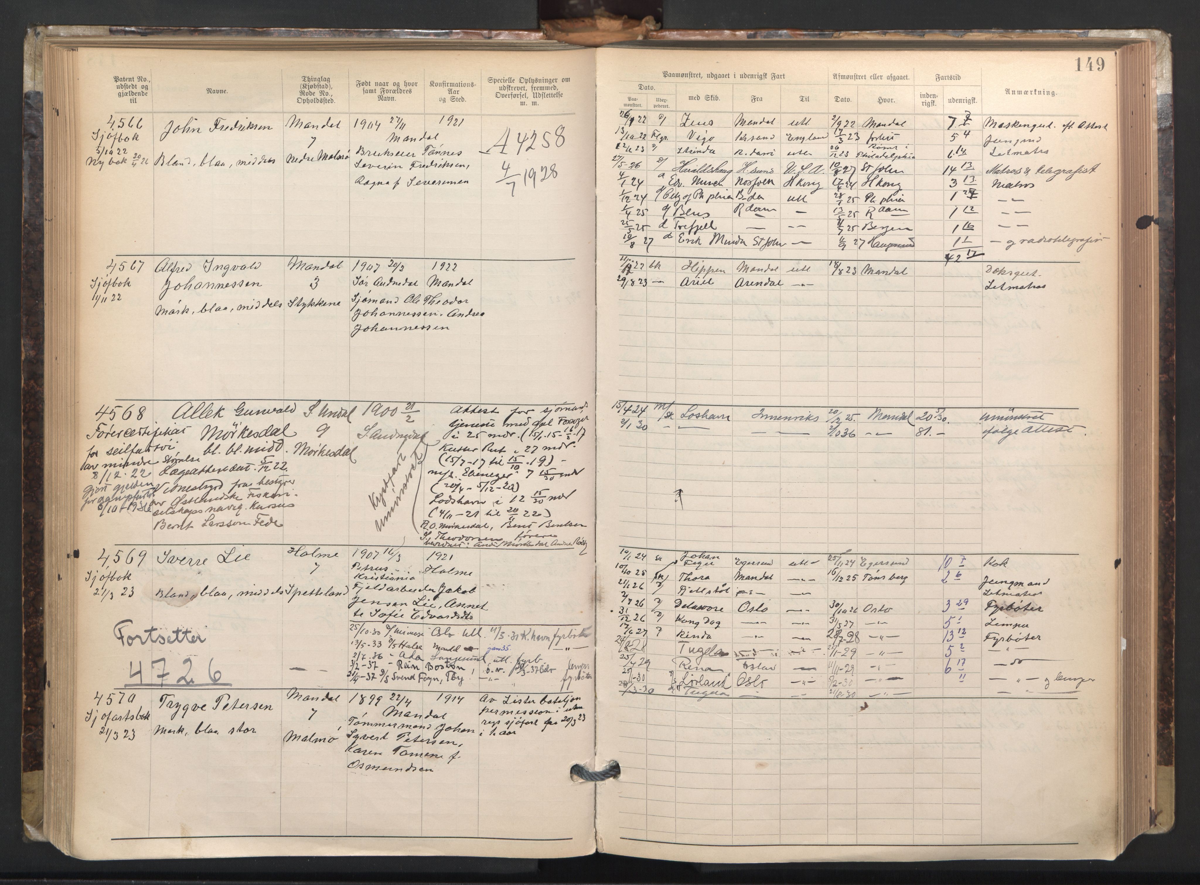 Mandal mønstringskrets, AV/SAK-2031-0016/F/Fa/L0003: Annotasjonsrulle nr 3831-4730 med register, L-5, 1900-1948, p. 173