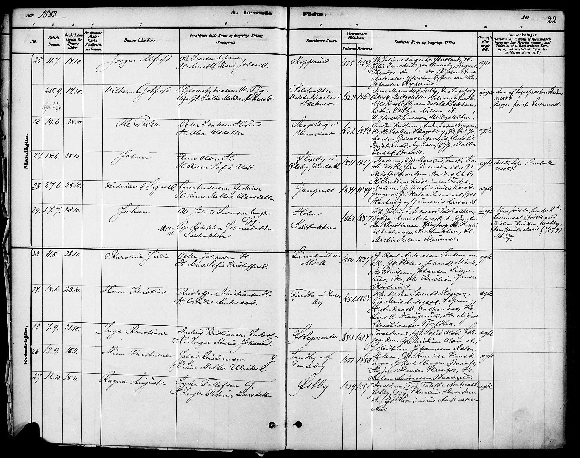 Høland prestekontor Kirkebøker, SAO/A-10346a/F/Fb/L0001: Parish register (official) no. II 1, 1880-1897, p. 22