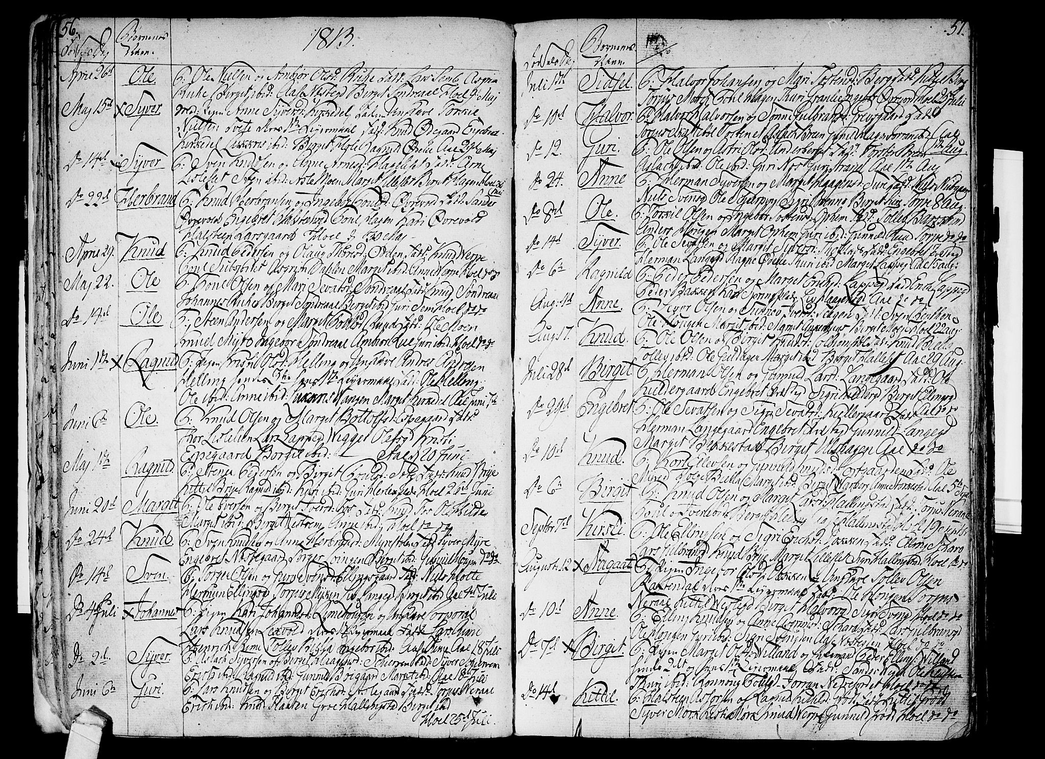 Ål kirkebøker, AV/SAKO-A-249/F/Fa/L0003: Parish register (official) no. I 3, 1807-1814, p. 56-57