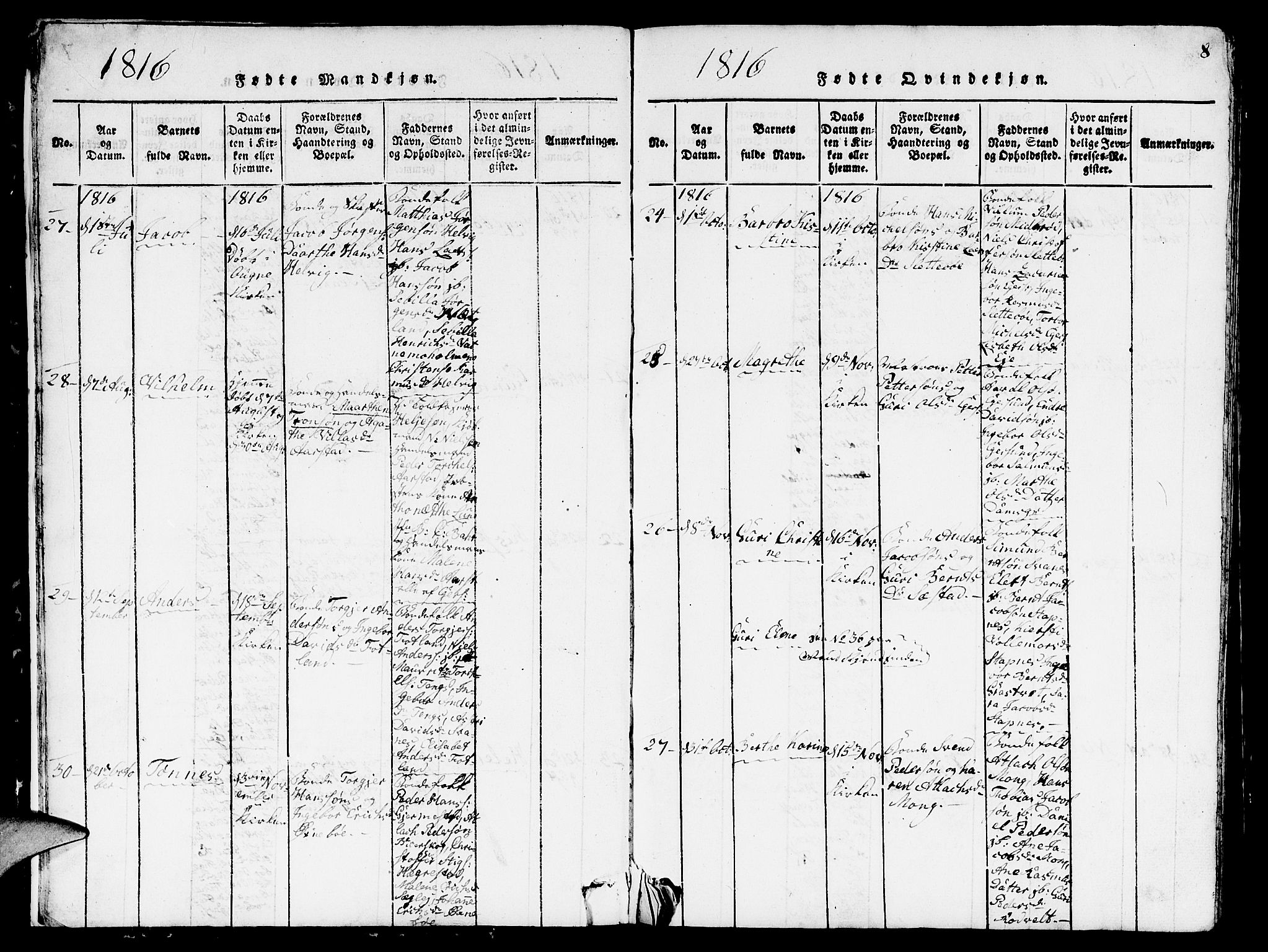 Eigersund sokneprestkontor, AV/SAST-A-101807/001/30/30BB/L0001: Parish register (copy) no. B 1, 1815-1827, p. 8