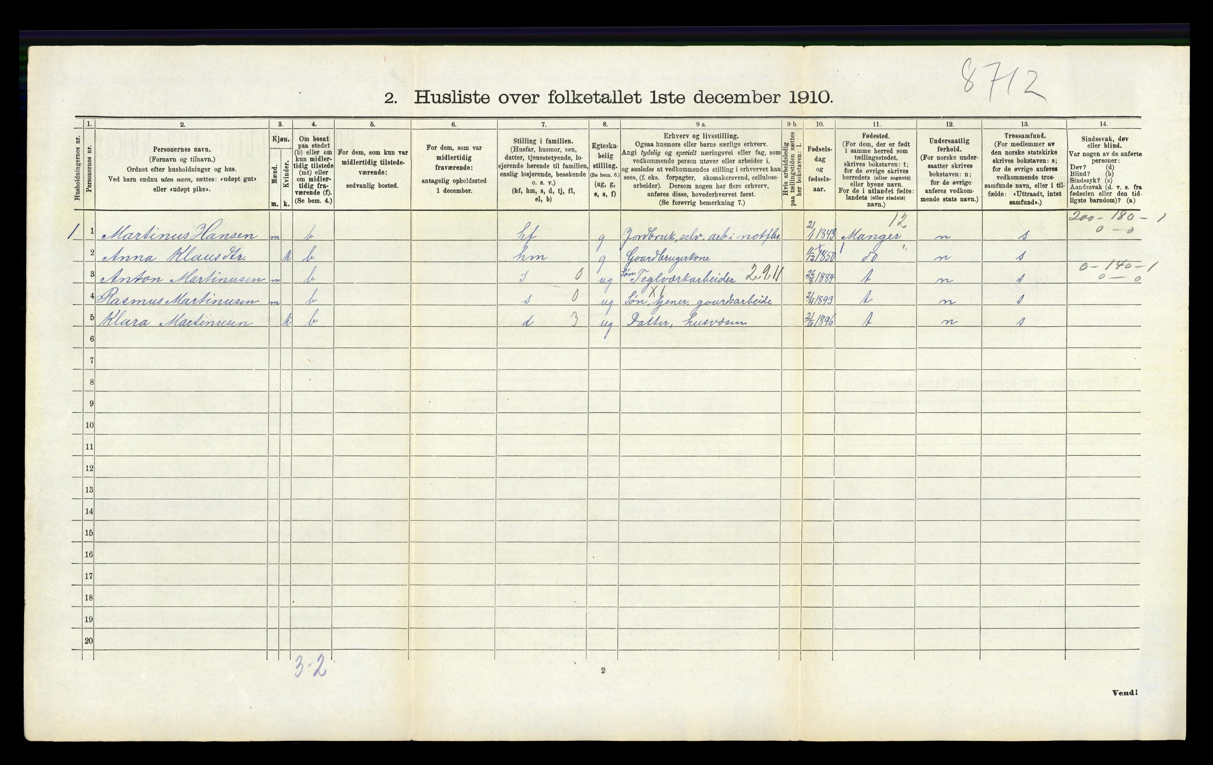 RA, 1910 census for Hamre, 1910, p. 157