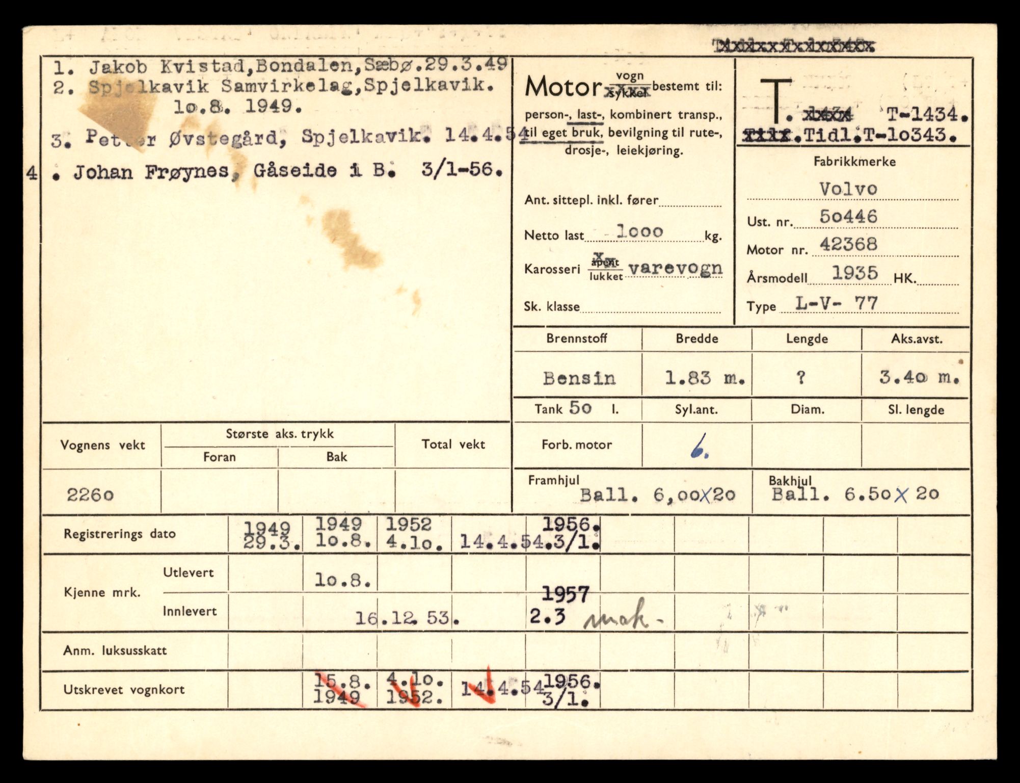 Møre og Romsdal vegkontor - Ålesund trafikkstasjon, SAT/A-4099/F/Fe/L0012: Registreringskort for kjøretøy T 1290 - T 1450, 1927-1998, p. 3096