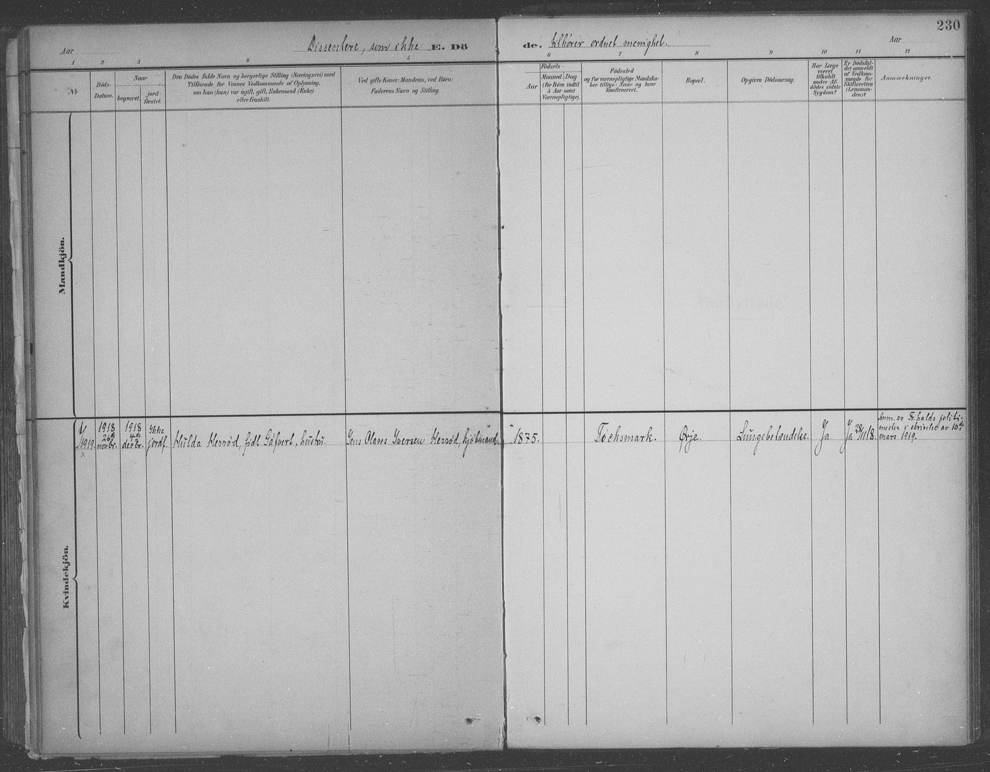 Aremark prestekontor Kirkebøker, SAO/A-10899/F/Fb/L0005: Parish register (official) no. II 5, 1895-1919, p. 230