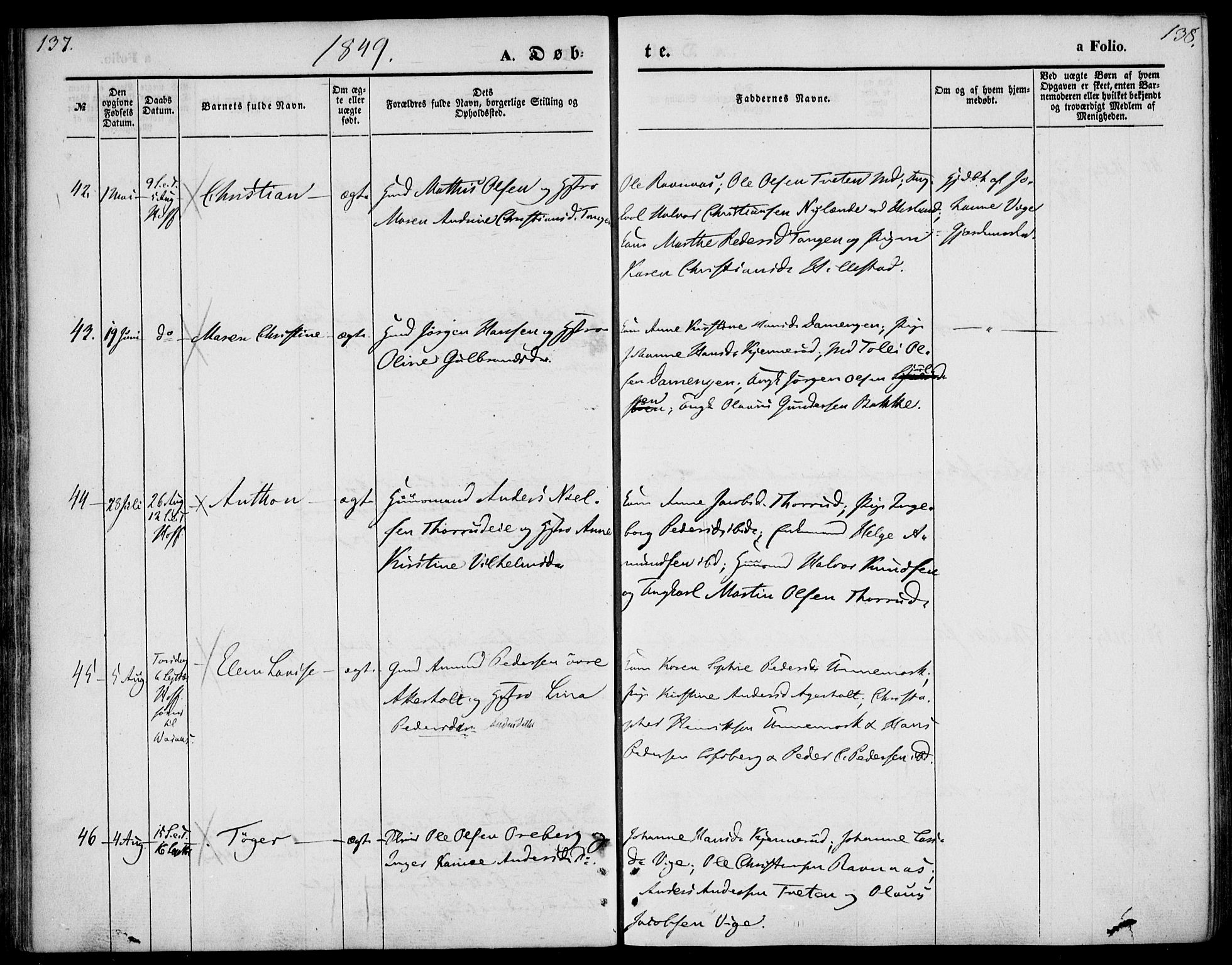 Hof kirkebøker, AV/SAKO-A-64/F/Fa/L0005: Parish register (official) no. I 5, 1844-1851, p. 137-138