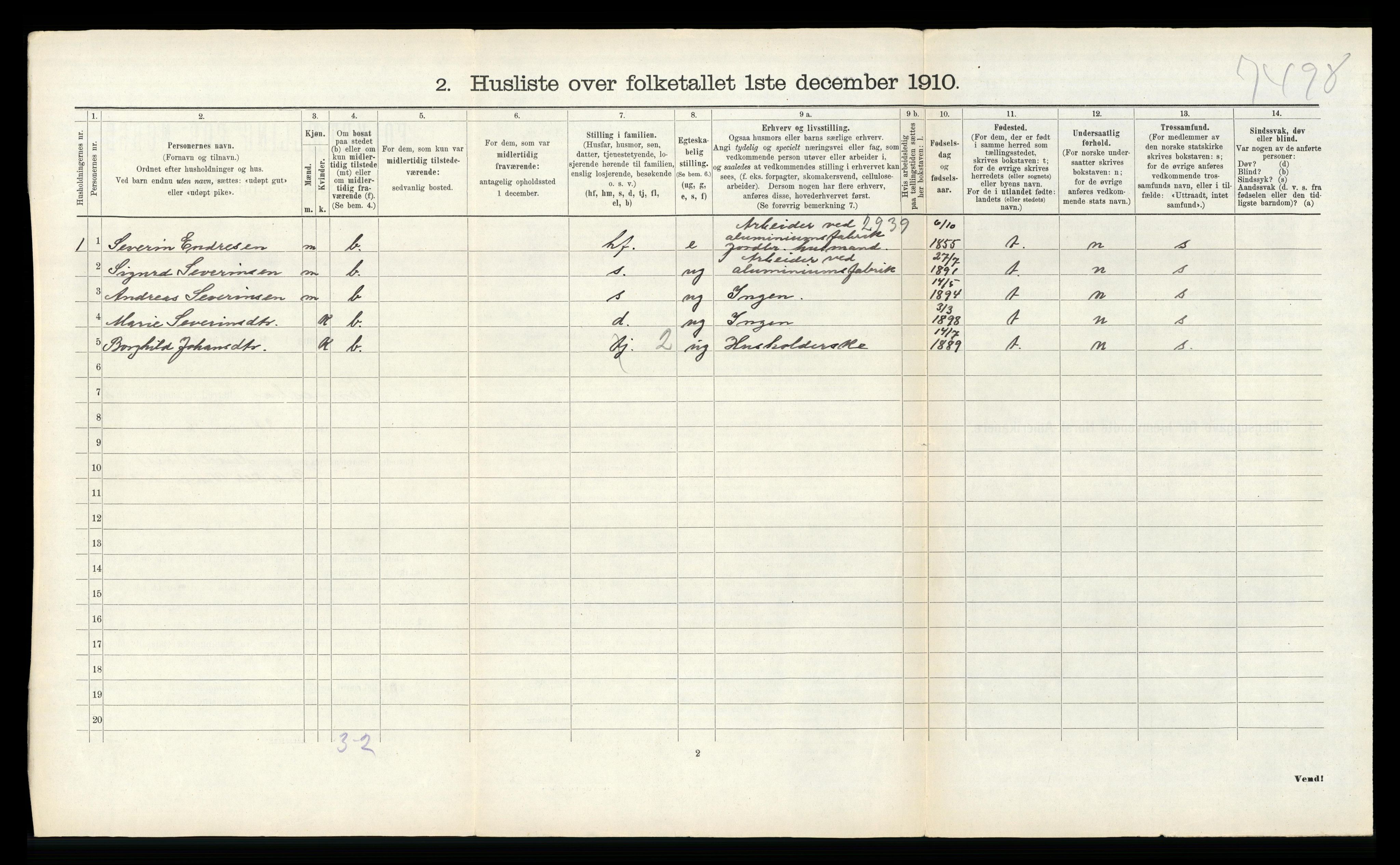 RA, 1910 census for Vennesla, 1910, p. 215