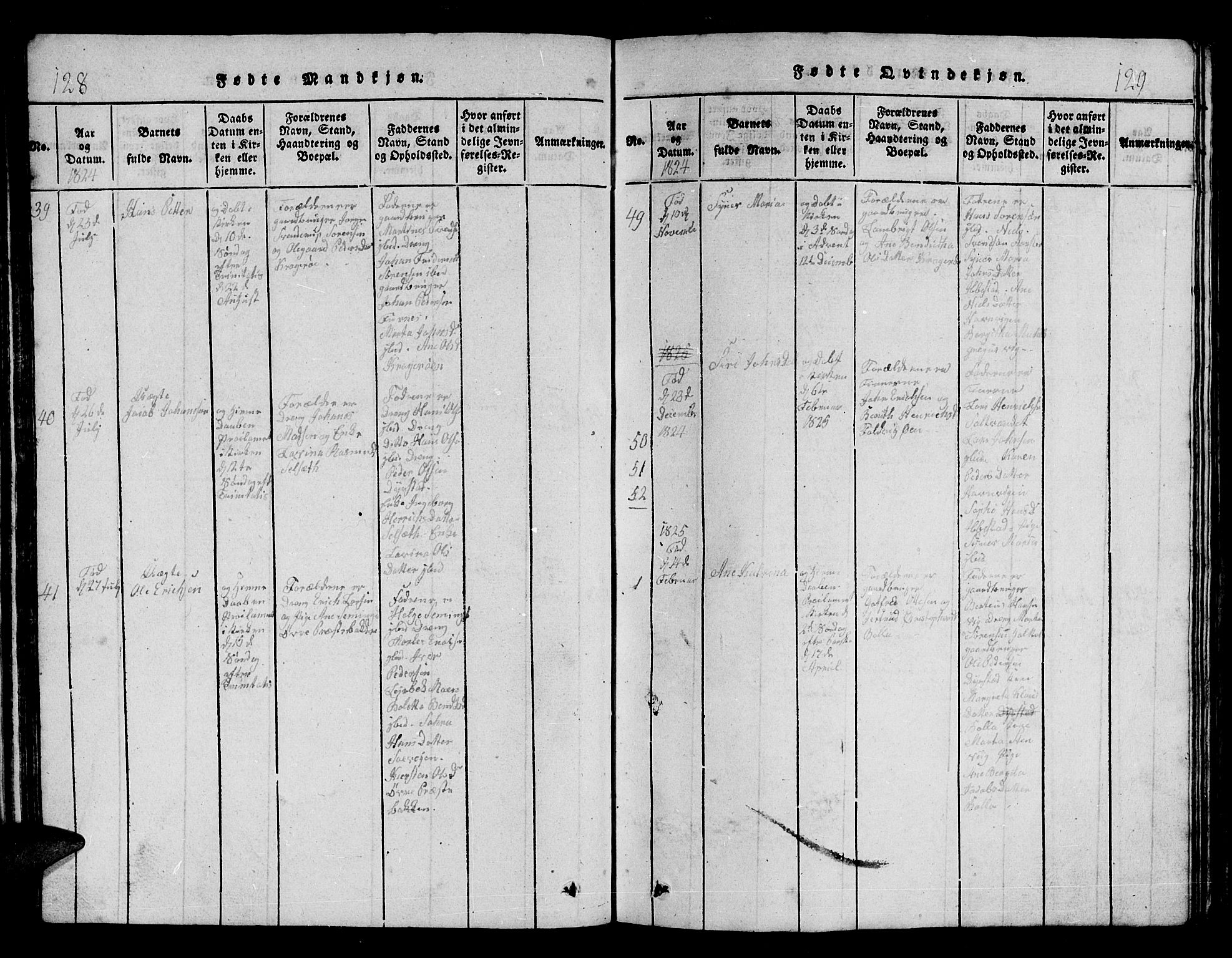 Ibestad sokneprestembete, SATØ/S-0077/H/Ha/Hab/L0002klokker: Parish register (copy) no. 2, 1821-1833, p. 128-129