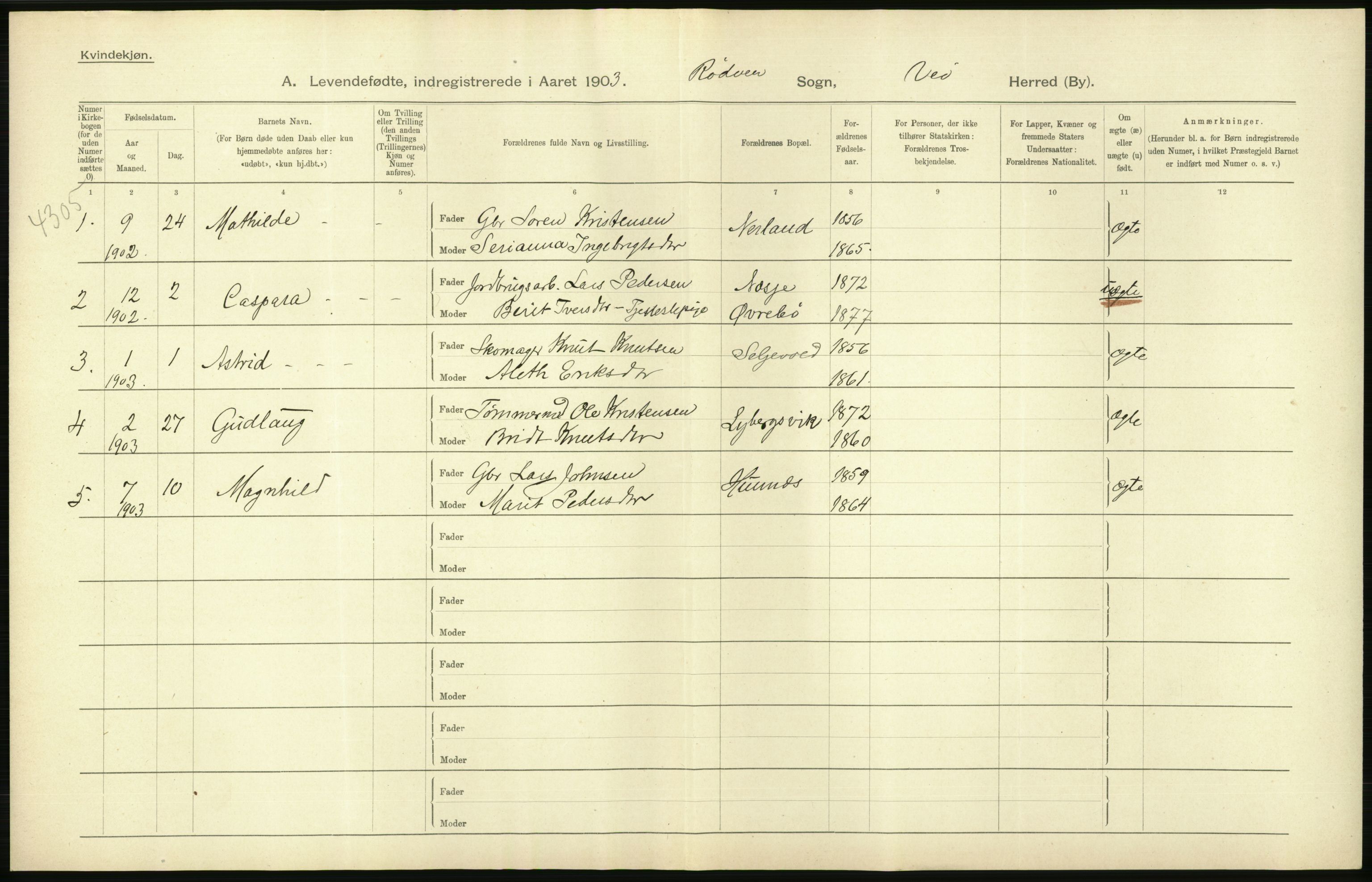 Statistisk sentralbyrå, Sosiodemografiske emner, Befolkning, AV/RA-S-2228/D/Df/Dfa/Dfaa/L0016: Romsdal amt: Fødte, gifte, døde., 1903, p. 62