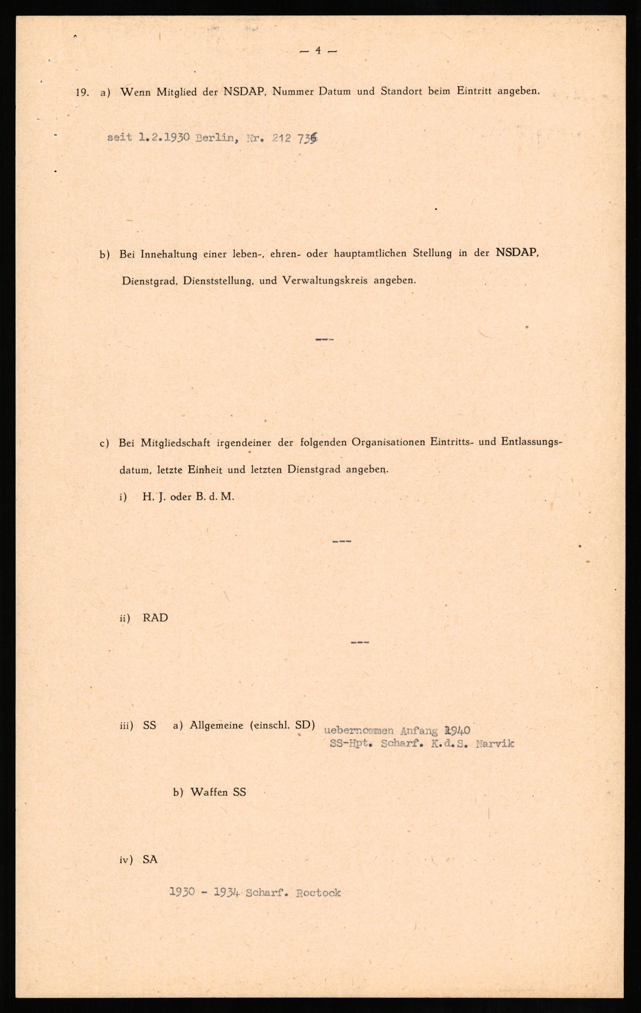 Forsvaret, Forsvarets overkommando II, AV/RA-RAFA-3915/D/Db/L0018: CI Questionaires. Tyske okkupasjonsstyrker i Norge. Tyskere., 1945-1946, p. 14