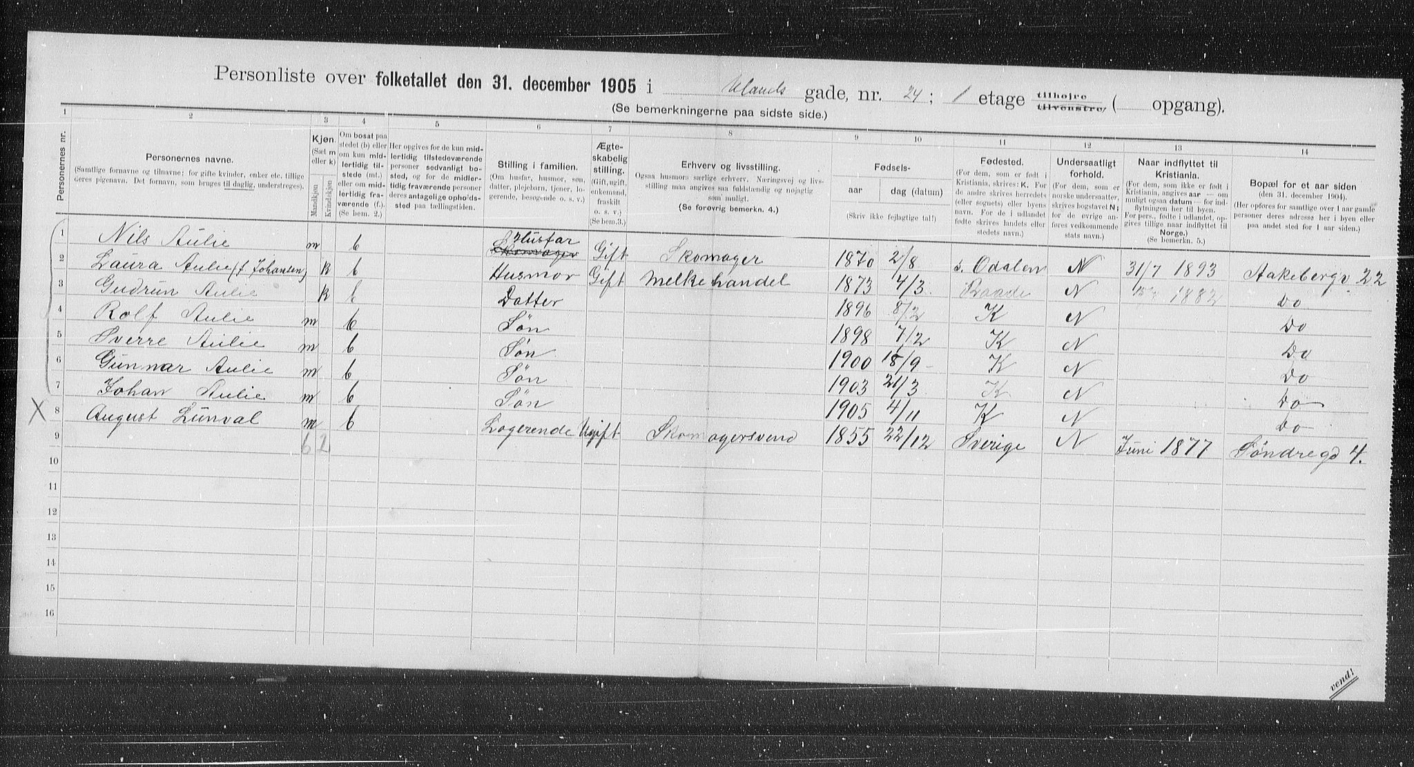OBA, Municipal Census 1905 for Kristiania, 1905, p. 62316