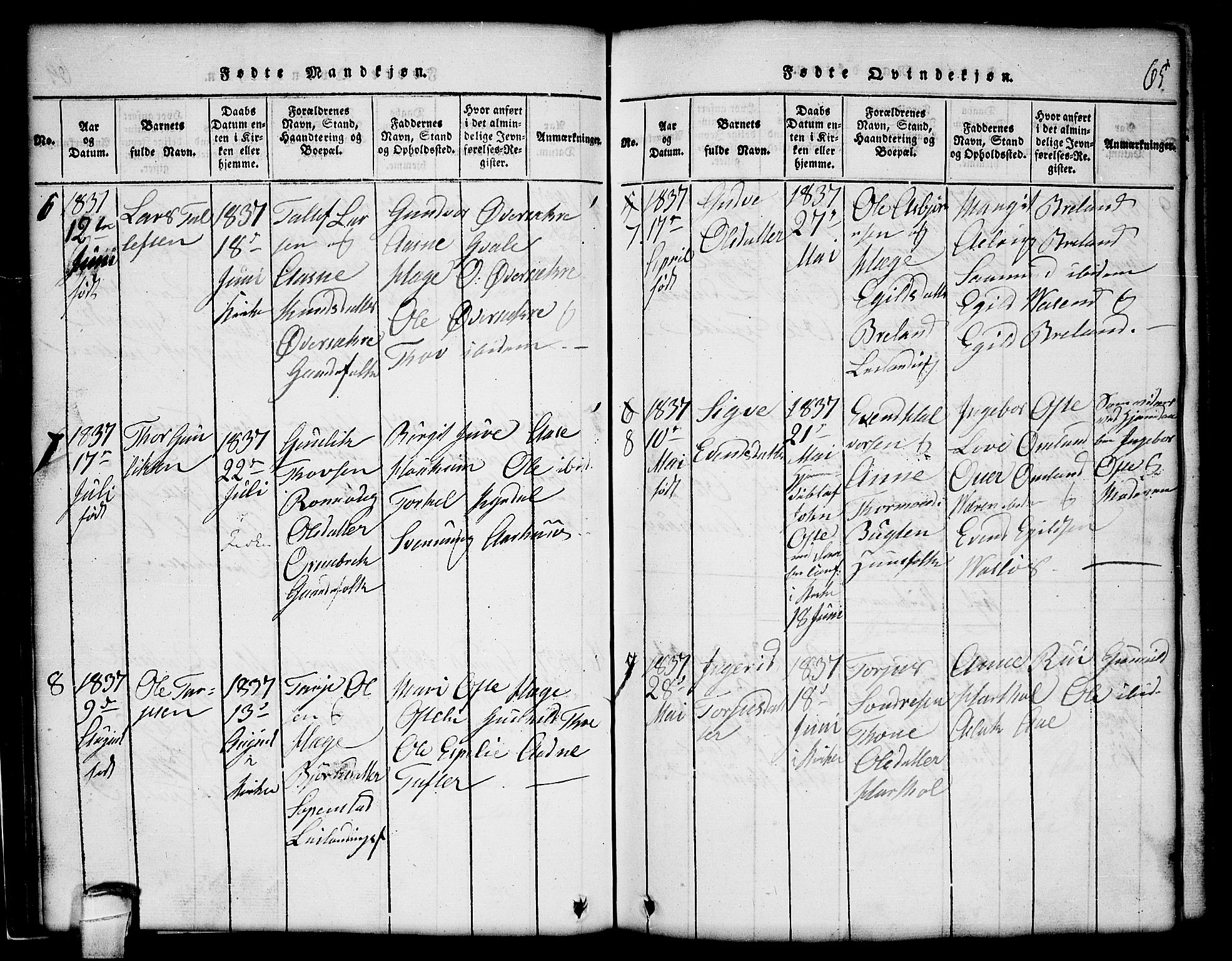 Lårdal kirkebøker, SAKO/A-284/G/Gc/L0001: Parish register (copy) no. III 1, 1815-1854, p. 65