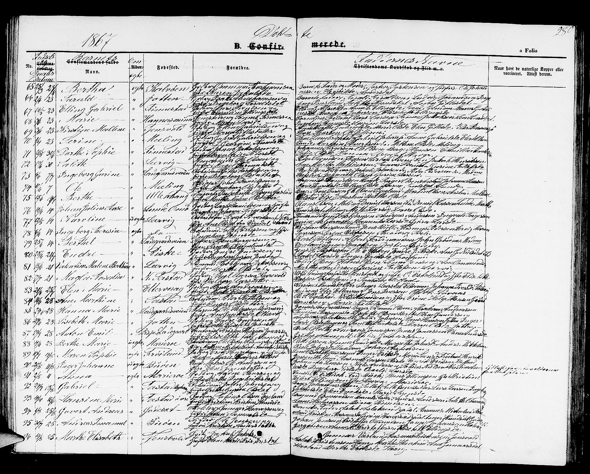 Hetland sokneprestkontor, SAST/A-101826/30/30BB/L0001: Parish register (copy) no. B 1, 1850-1868, p. 280