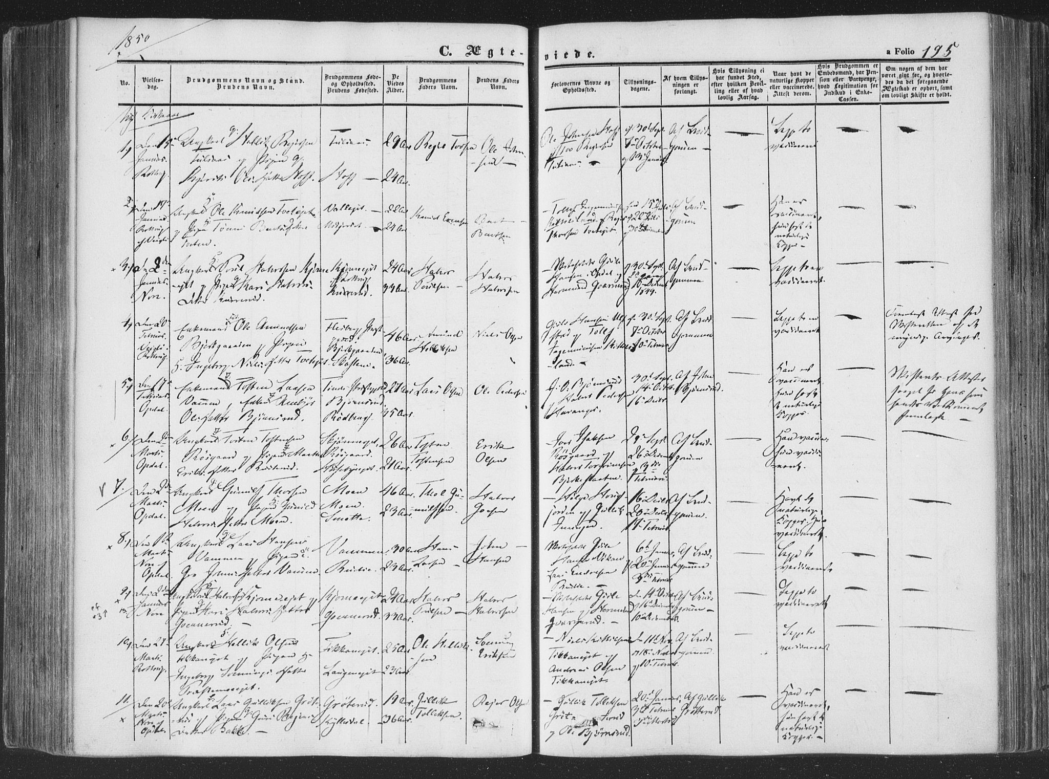 Rollag kirkebøker, AV/SAKO-A-240/F/Fa/L0008: Parish register (official) no. I 8, 1847-1860, p. 195