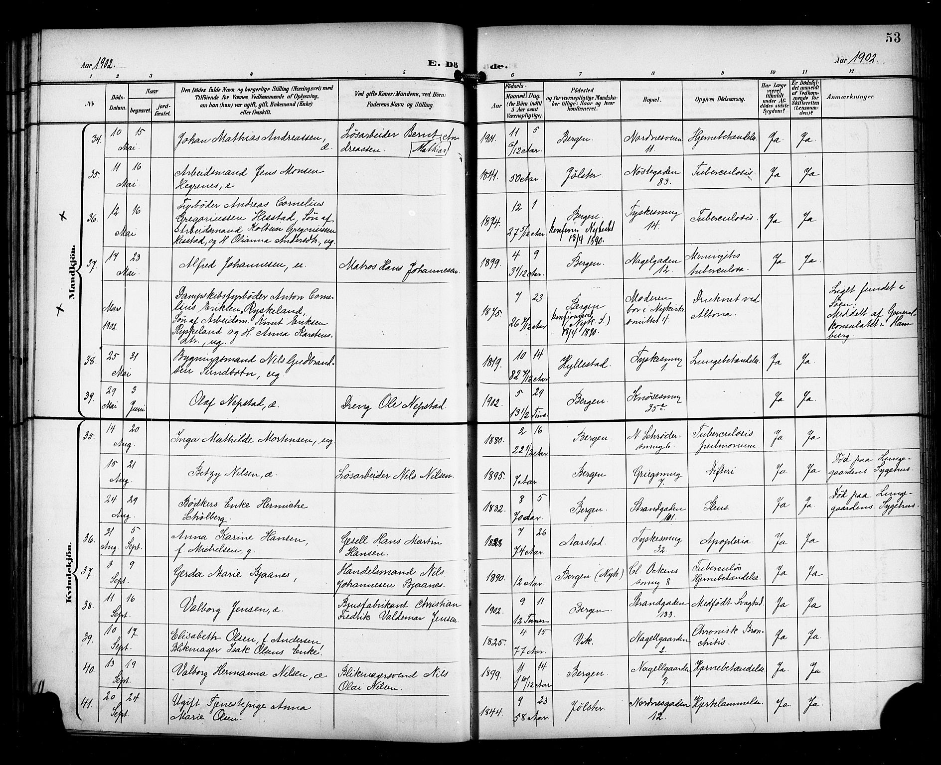 Nykirken Sokneprestembete, AV/SAB-A-77101/H/Haa/L0045: Parish register (official) no. E 5, 1899-1917, p. 53