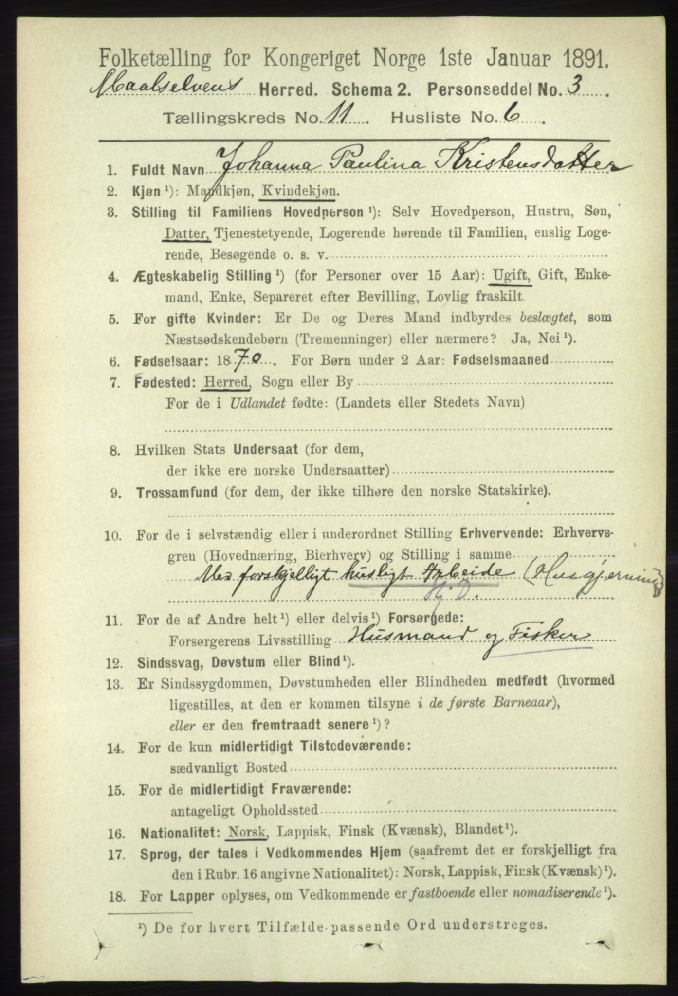 RA, 1891 census for 1924 Målselv, 1891, p. 3309