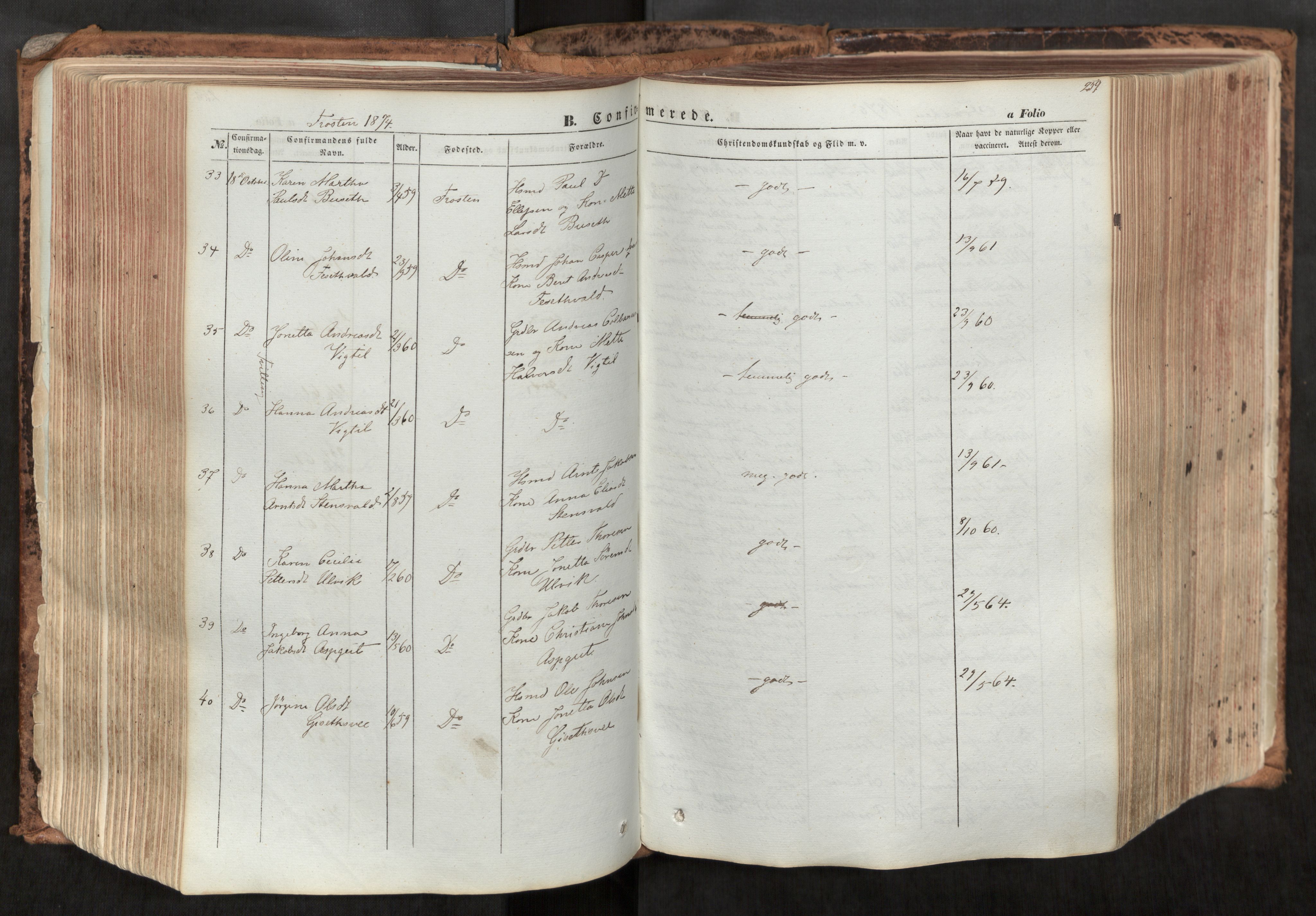 Ministerialprotokoller, klokkerbøker og fødselsregistre - Nord-Trøndelag, SAT/A-1458/713/L0116: Parish register (official) no. 713A07, 1850-1877, p. 259