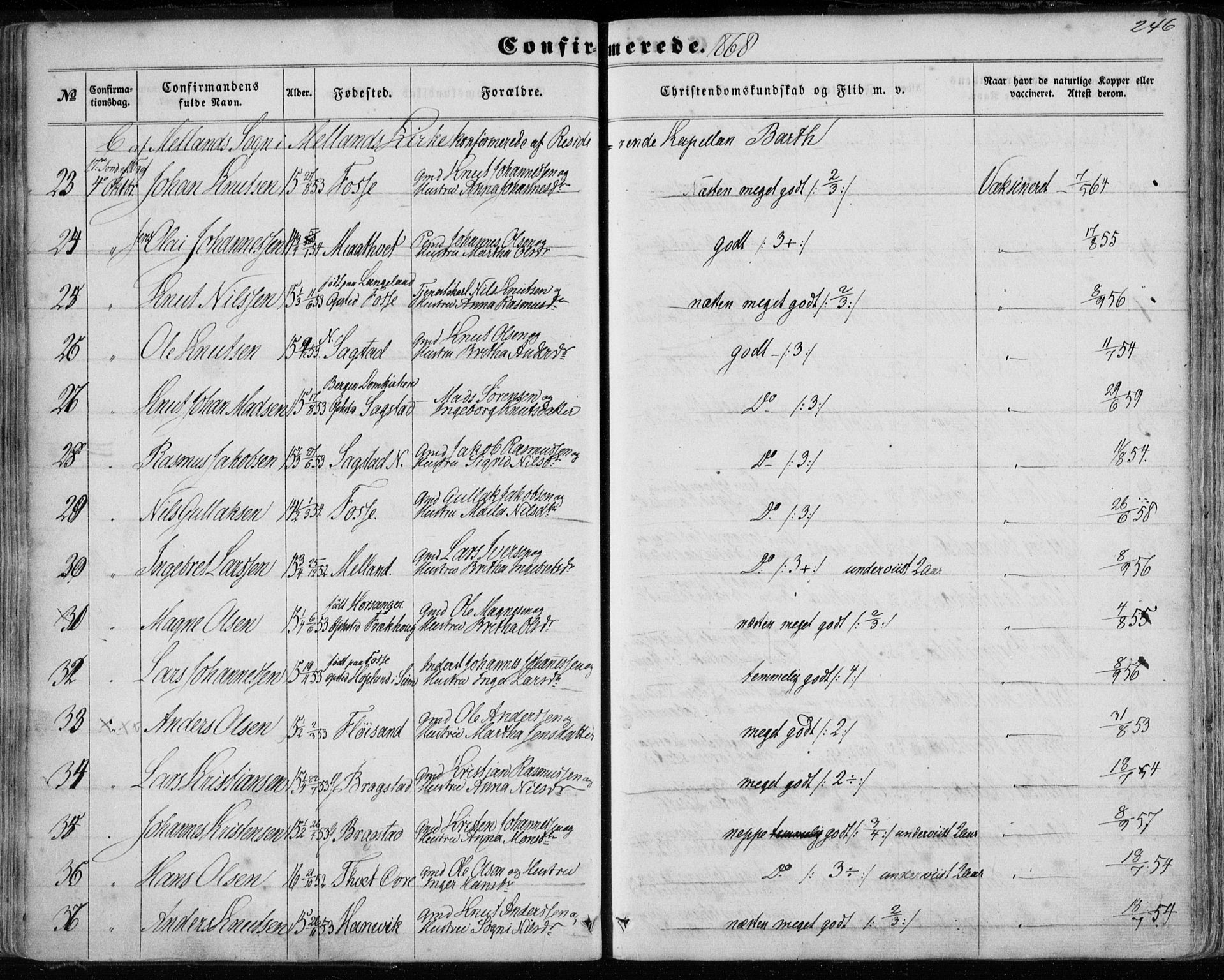 Hamre sokneprestembete, AV/SAB-A-75501/H/Ha/Haa/Haaa/L0014: Parish register (official) no. A 14, 1858-1872, p. 246