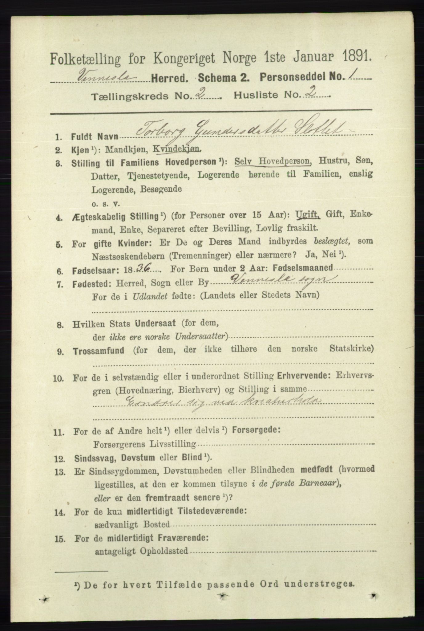 RA, 1891 census for 1014 Vennesla, 1891, p. 403