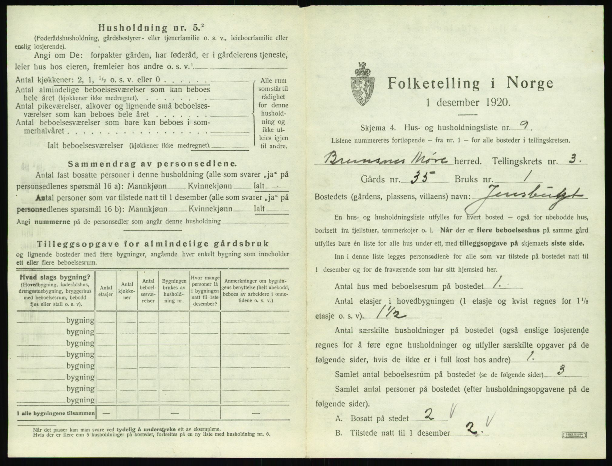 SAT, 1920 census for Bremsnes, 1920, p. 349