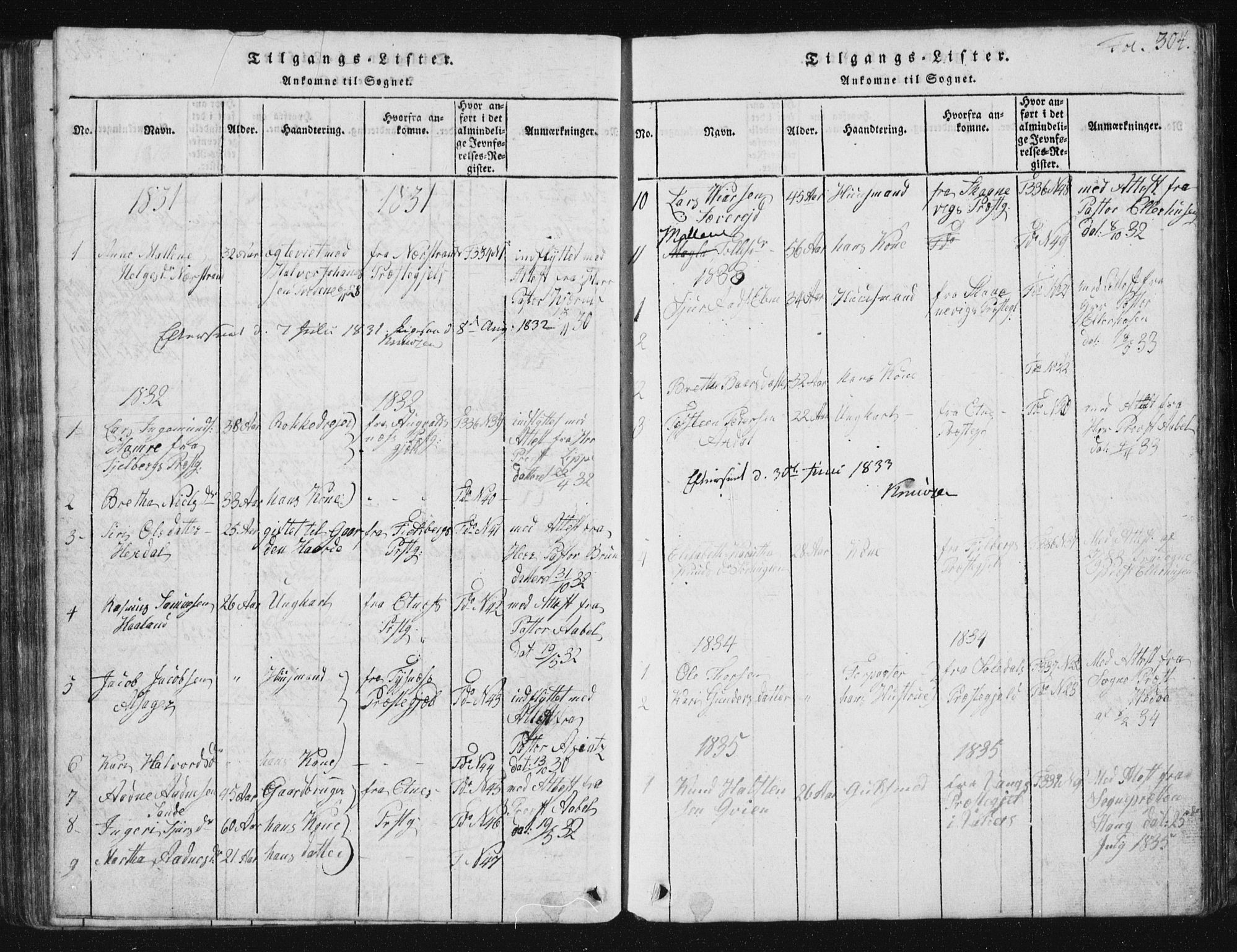 Vikedal sokneprestkontor, AV/SAST-A-101840/01/V: Parish register (copy) no. B 2, 1816-1863, p. 304