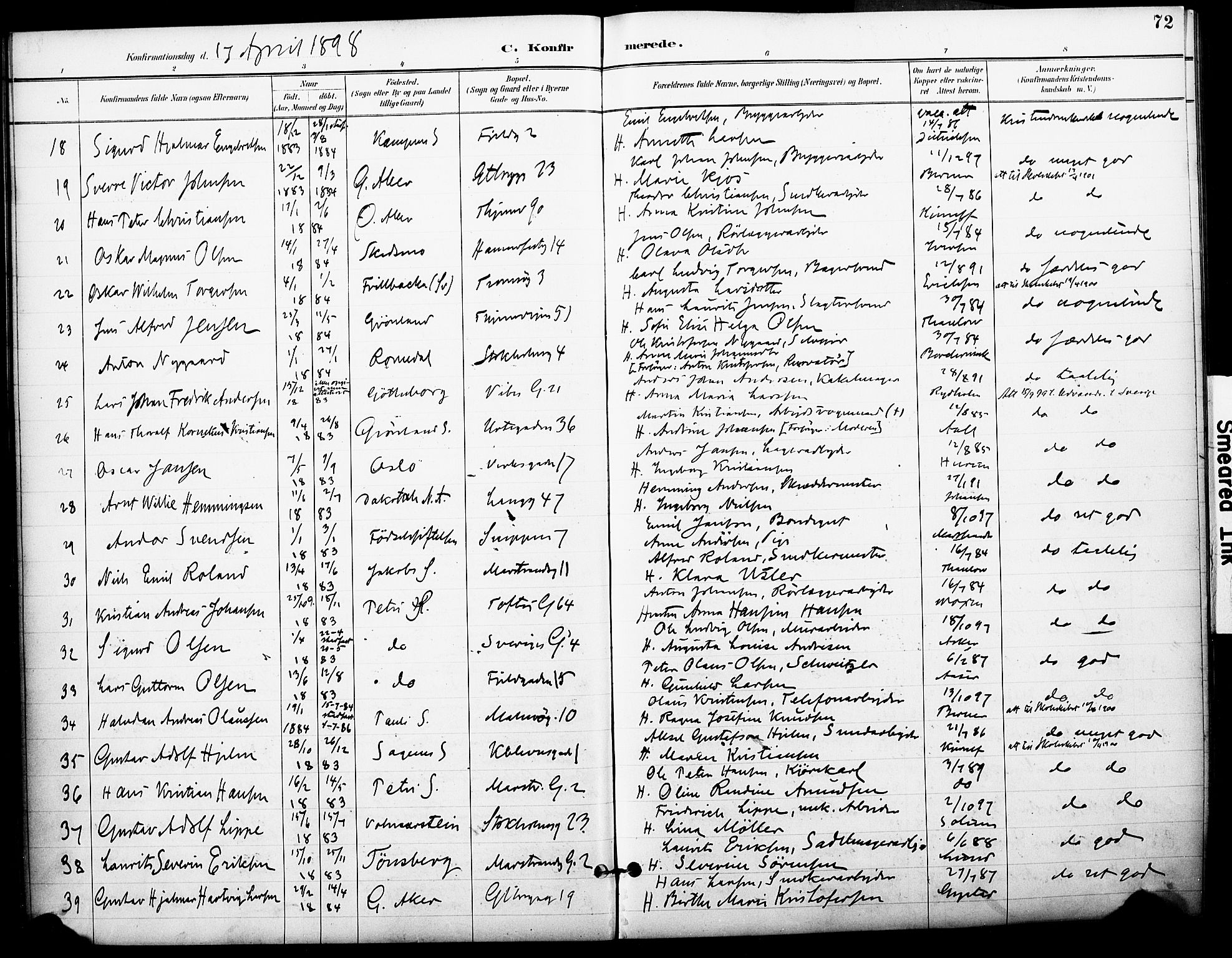 Petrus prestekontor Kirkebøker, AV/SAO-A-10872/F/Fa/L0006: Parish register (official) no. 6, 1889-1908, p. 72