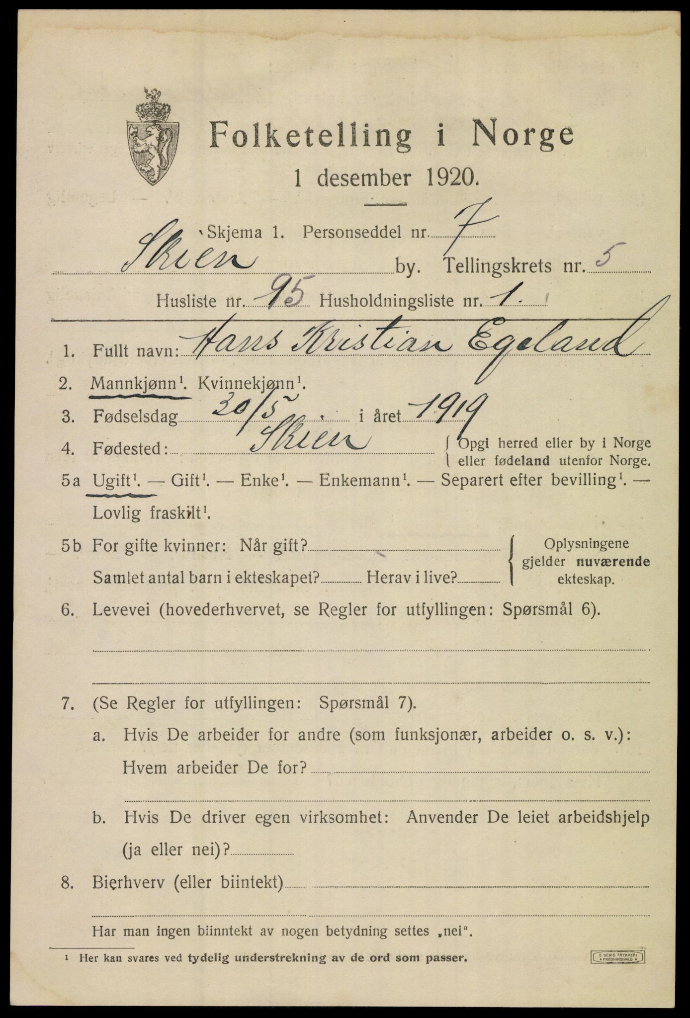 SAKO, 1920 census for Skien, 1920, p. 21224