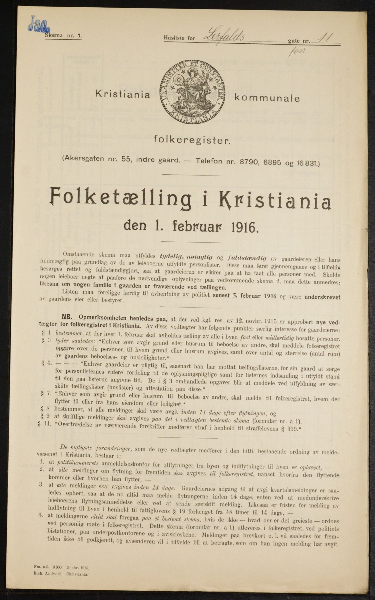 OBA, Municipal Census 1916 for Kristiania, 1916, p. 58730