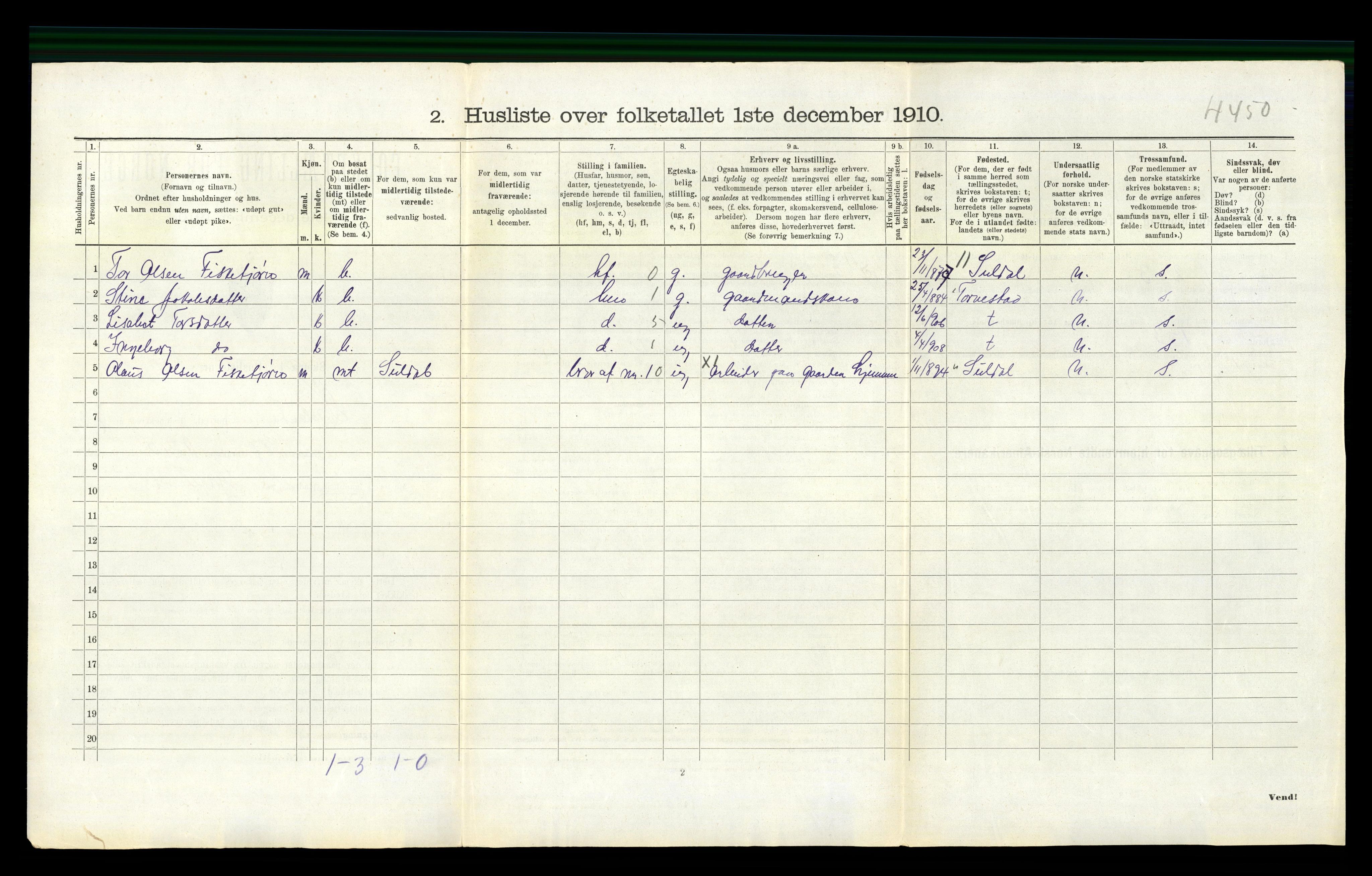 RA, 1910 census for Håland, 1910, p. 1064