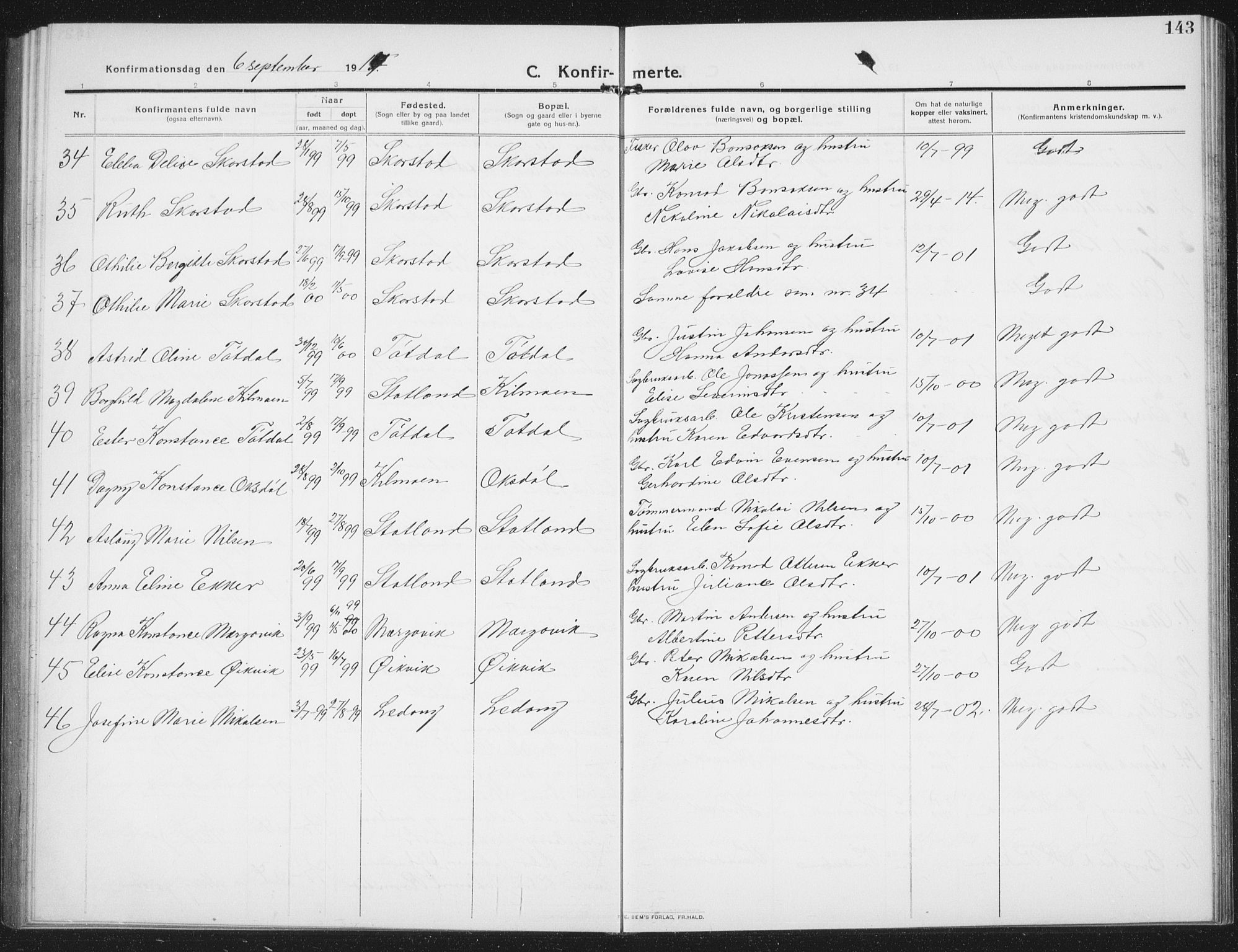 Ministerialprotokoller, klokkerbøker og fødselsregistre - Nord-Trøndelag, SAT/A-1458/774/L0630: Parish register (copy) no. 774C01, 1910-1934, p. 143