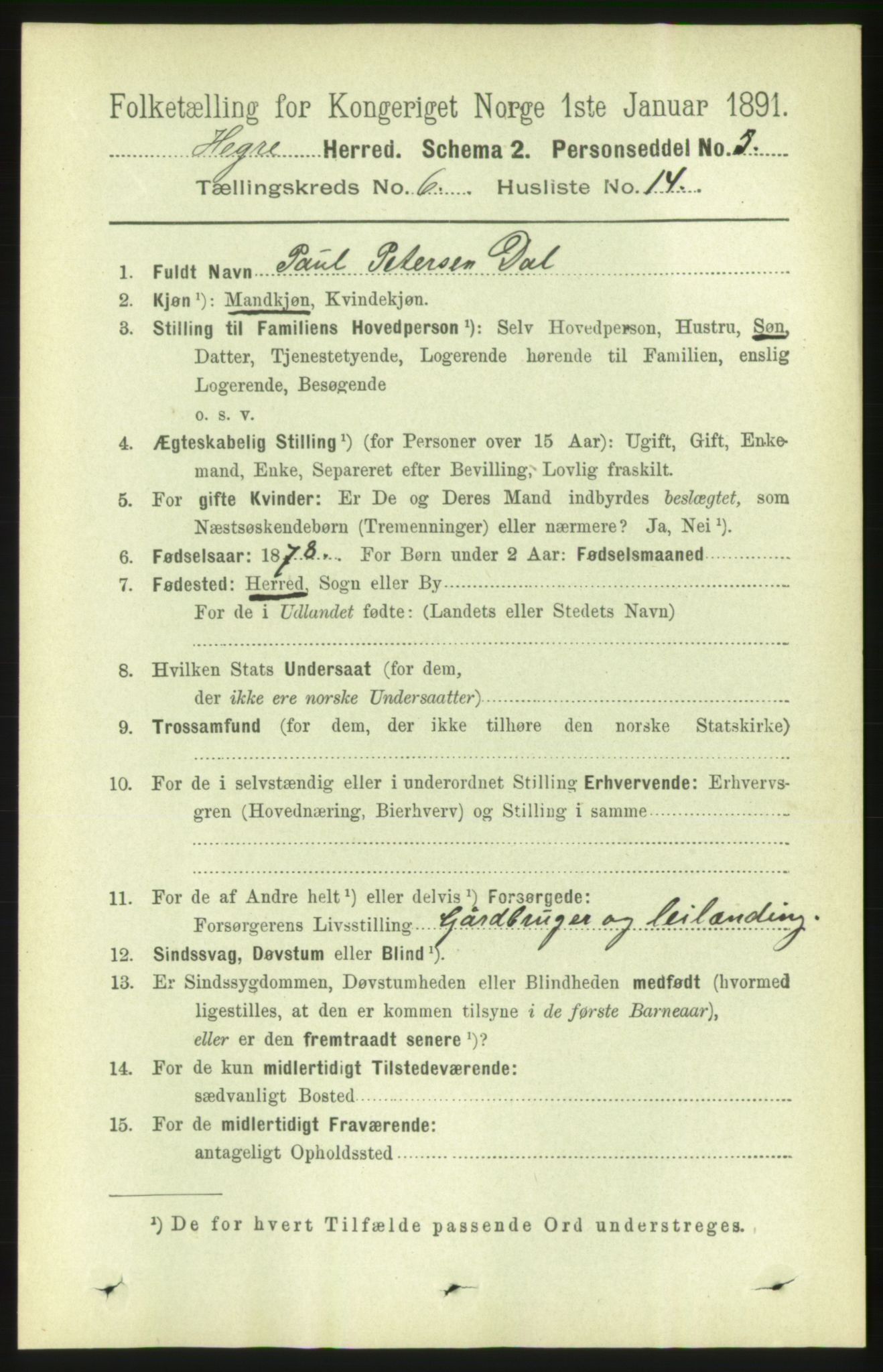 RA, 1891 census for 1712 Hegra, 1891, p. 2430