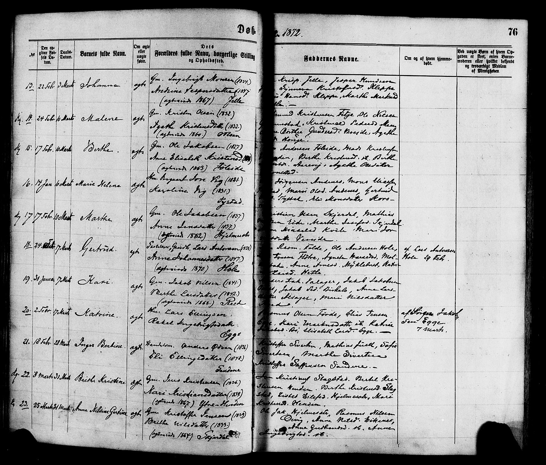 Gloppen sokneprestembete, SAB/A-80101/H/Haa/Haaa/L0010: Parish register (official) no. A 10, 1871-1884, p. 76