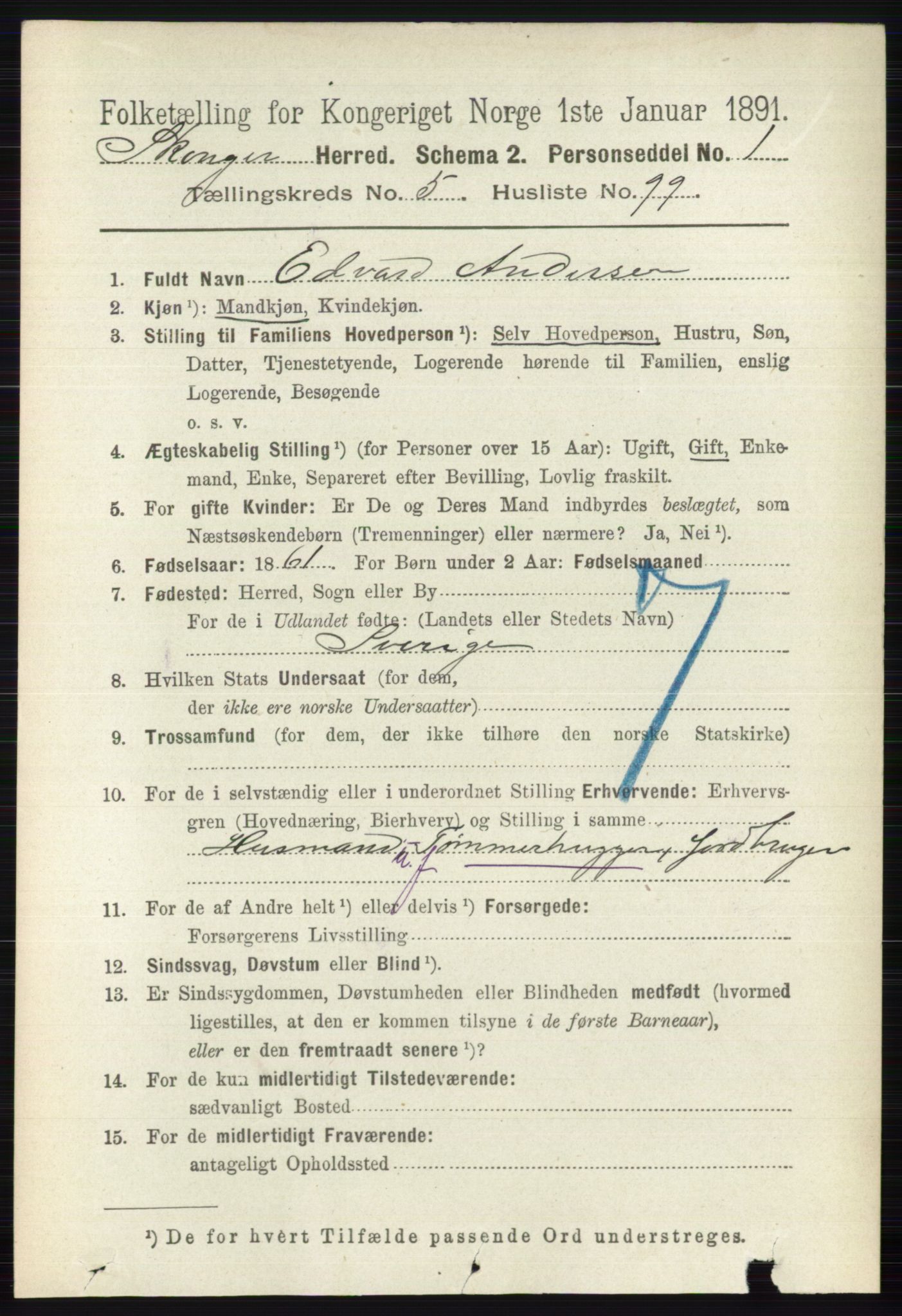 RA, 1891 census for 0712 Skoger, 1891, p. 3694