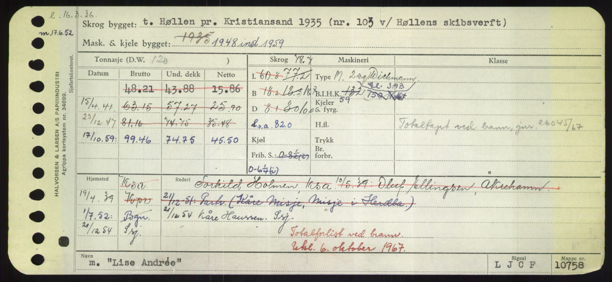 Sjøfartsdirektoratet med forløpere, Skipsmålingen, RA/S-1627/H/Hd/L0023: Fartøy, Lia-Løv, p. 201