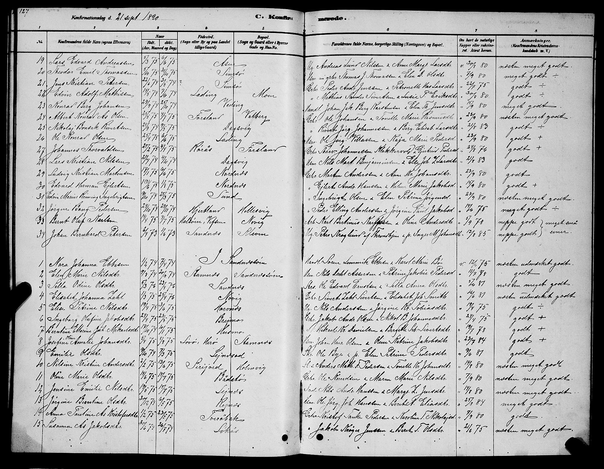 Ministerialprotokoller, klokkerbøker og fødselsregistre - Nordland, AV/SAT-A-1459/831/L0477: Parish register (copy) no. 831C04, 1878-1897, p. 127