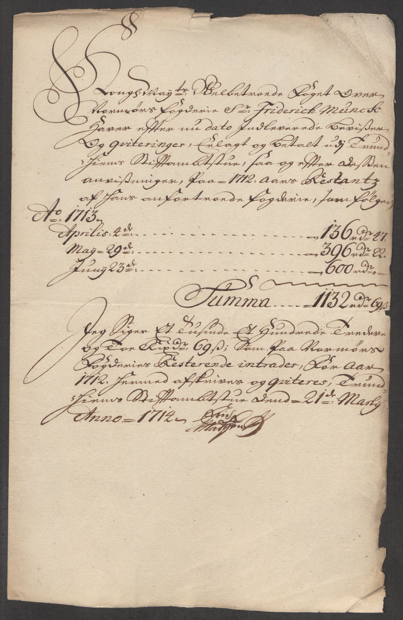 Rentekammeret inntil 1814, Reviderte regnskaper, Fogderegnskap, AV/RA-EA-4092/R56/L3747: Fogderegnskap Nordmøre, 1713, p. 287