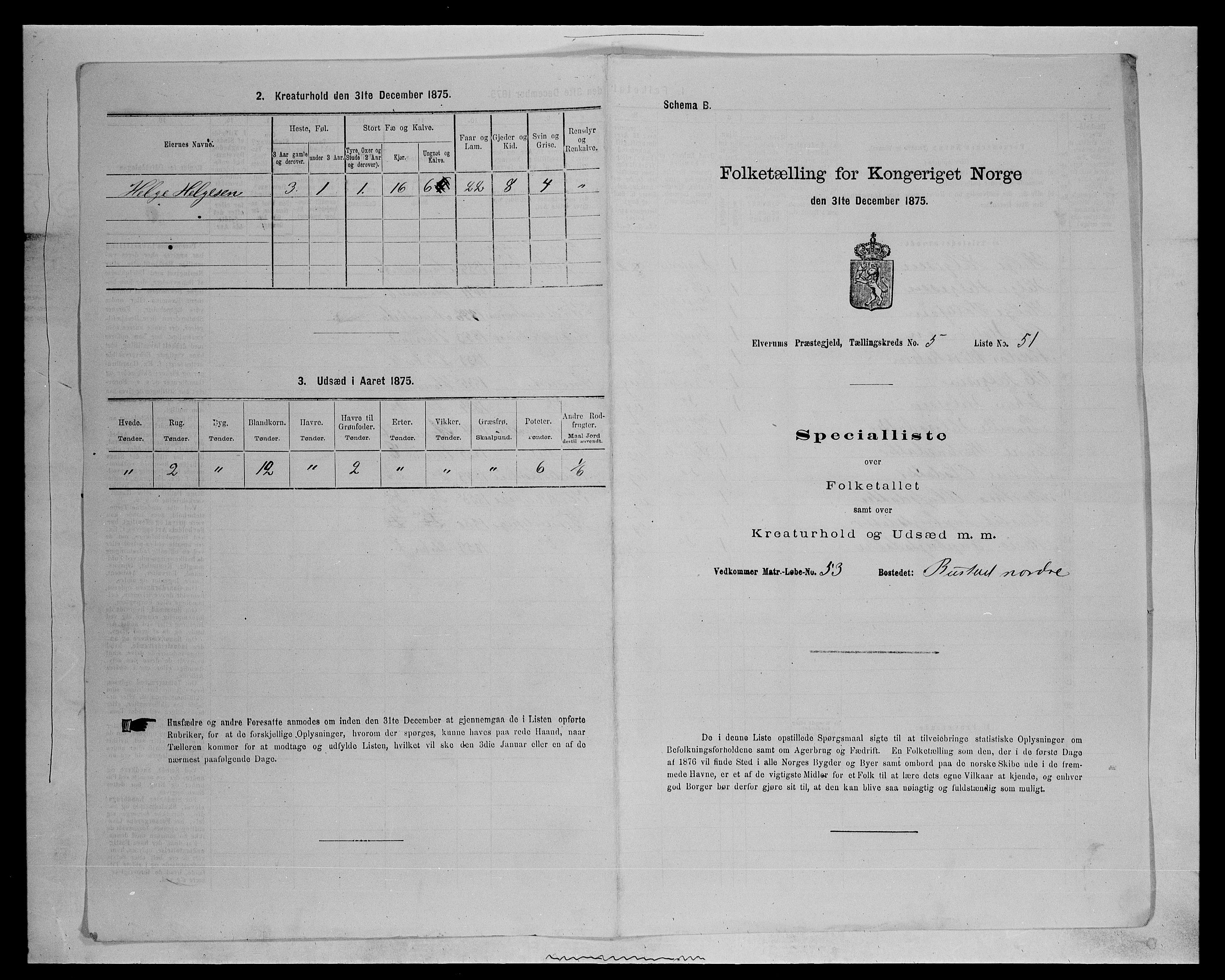 SAH, 1875 census for 0427P Elverum, 1875, p. 1325