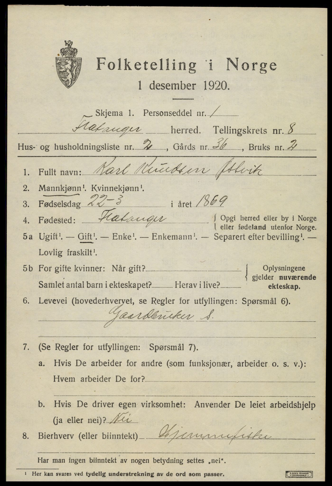 SAT, 1920 census for Flatanger, 1920, p. 3666