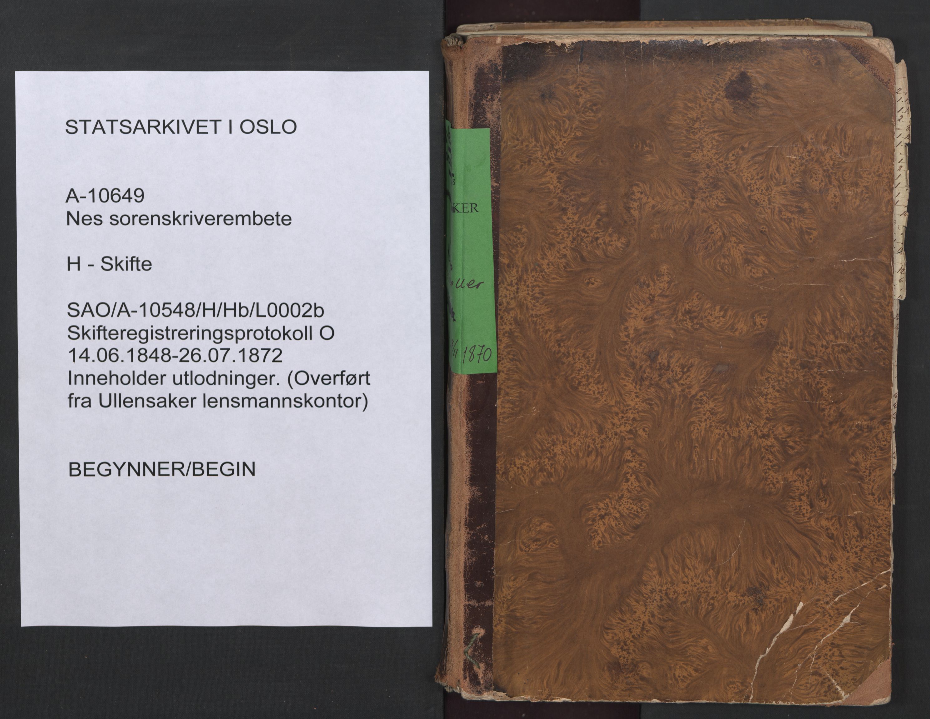 Nes tingrett, AV/SAO-A-10548/H/Hb/L0002b: Registrerings- og forhandlingsprotokoll "O", 1848-1872