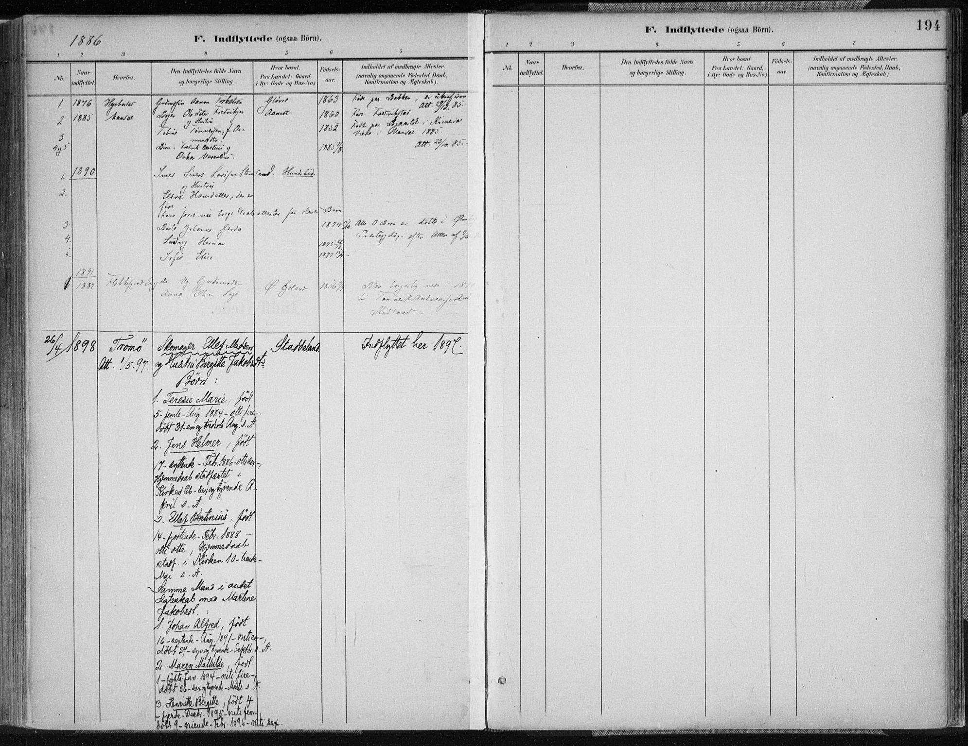 Kvinesdal sokneprestkontor, AV/SAK-1111-0026/F/Fa/Fab/L0008: Parish register (official) no. A 8, 1886-1897, p. 194