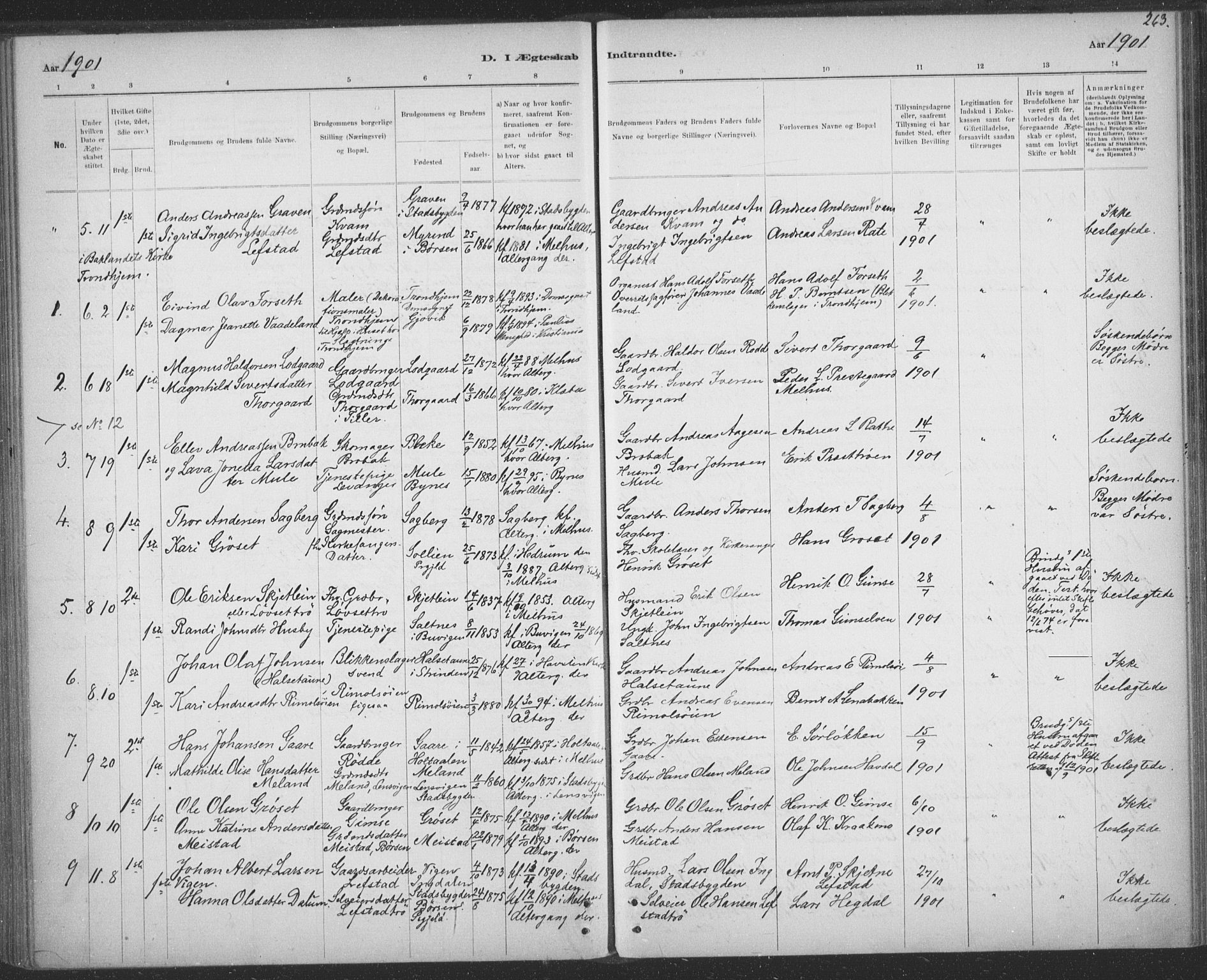 Ministerialprotokoller, klokkerbøker og fødselsregistre - Sør-Trøndelag, SAT/A-1456/691/L1085: Parish register (official) no. 691A17, 1887-1908, p. 263