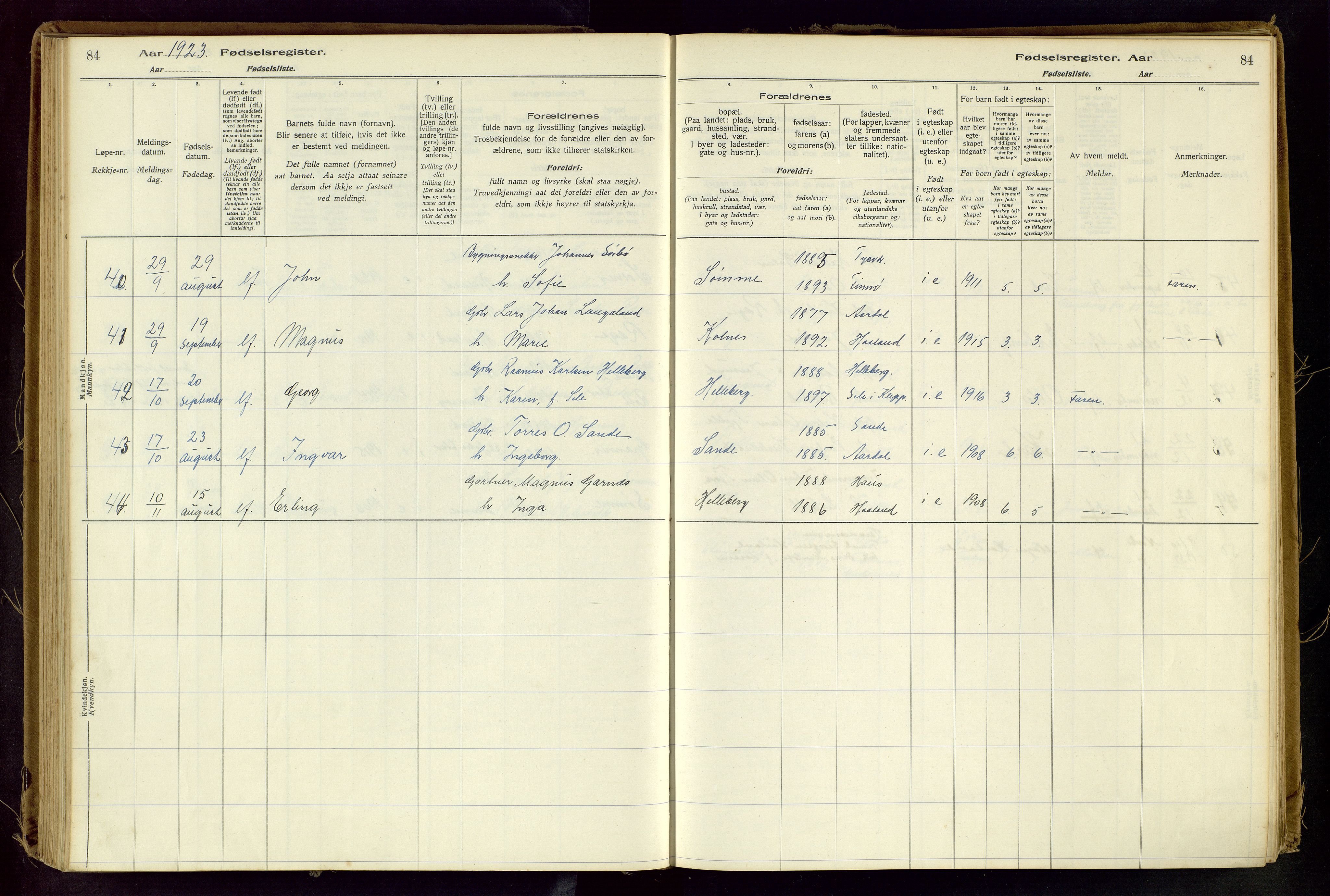 Håland sokneprestkontor, AV/SAST-A-101802/001/704BA/L0001: Birth register no. 1, 1916-1936, p. 84