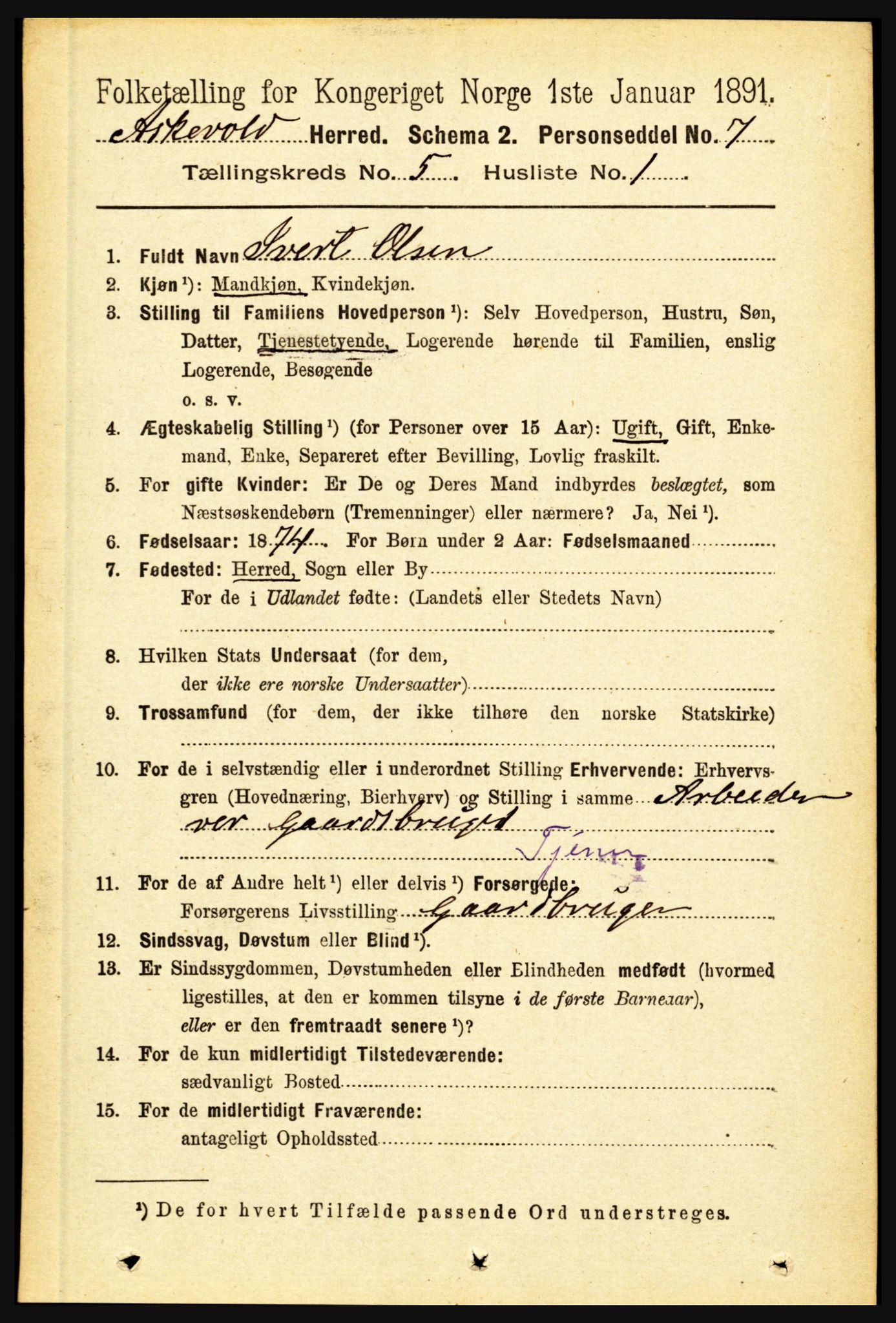 RA, 1891 census for 1428 Askvoll, 1891, p. 1521