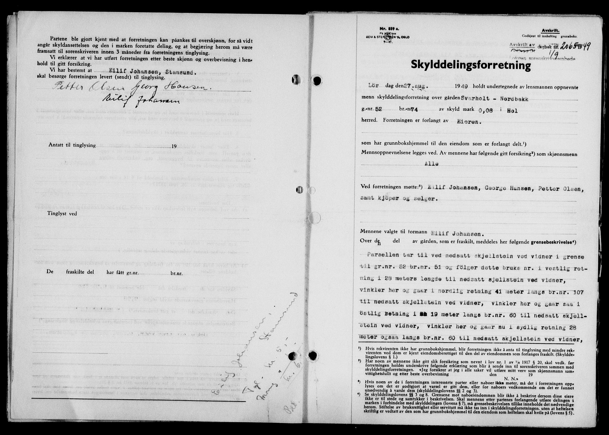 Lofoten sorenskriveri, SAT/A-0017/1/2/2C/L0021a: Mortgage book no. 21a, 1949-1949, Diary no: : 2065/1949