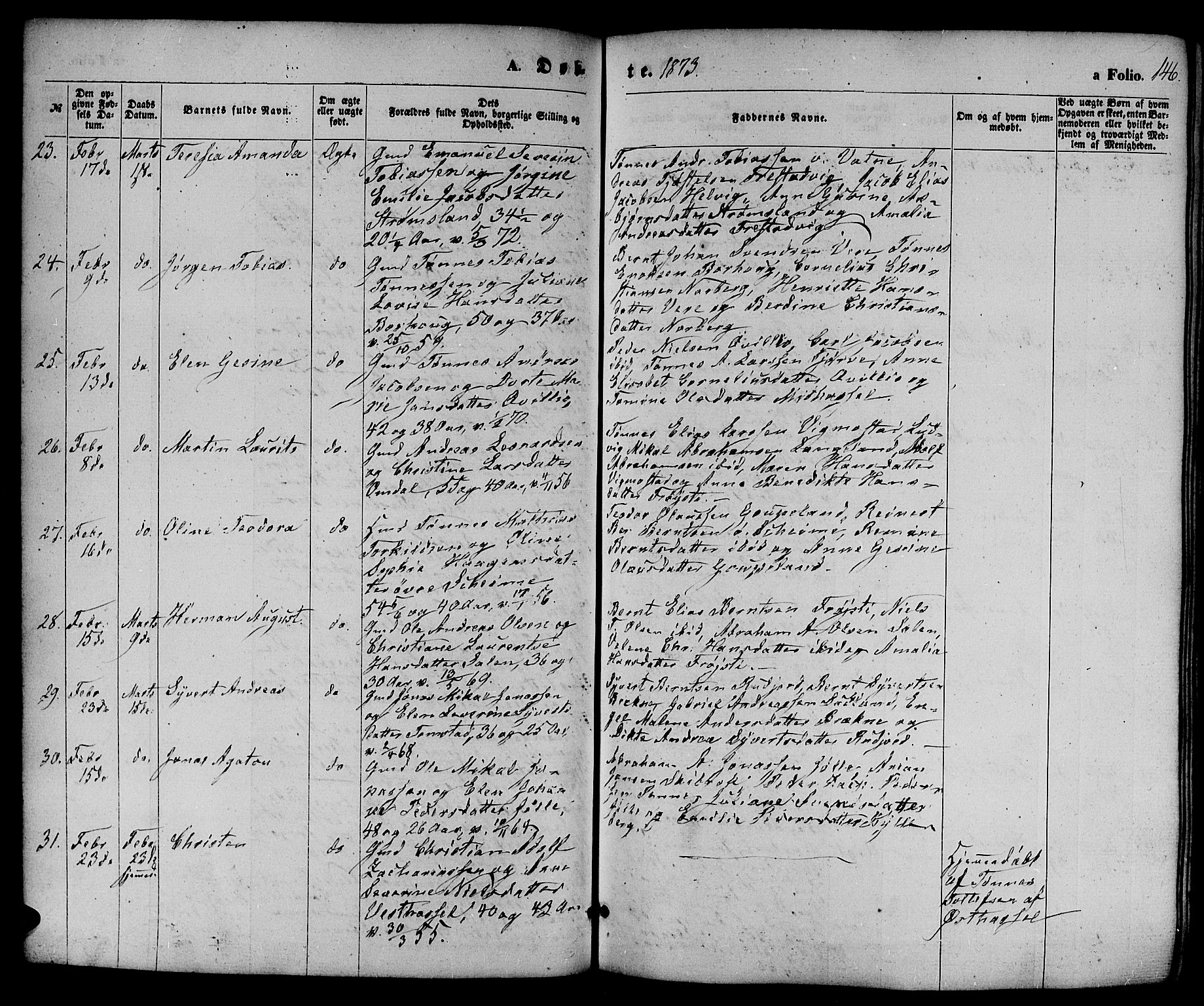 Lista sokneprestkontor, AV/SAK-1111-0027/F/Fb/L0003: Parish register (copy) no. B 3, 1862-1877, p. 146