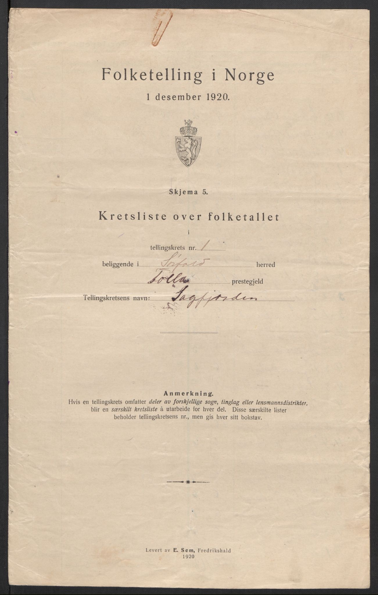 SAT, 1920 census for Sørfold, 1920, p. 6