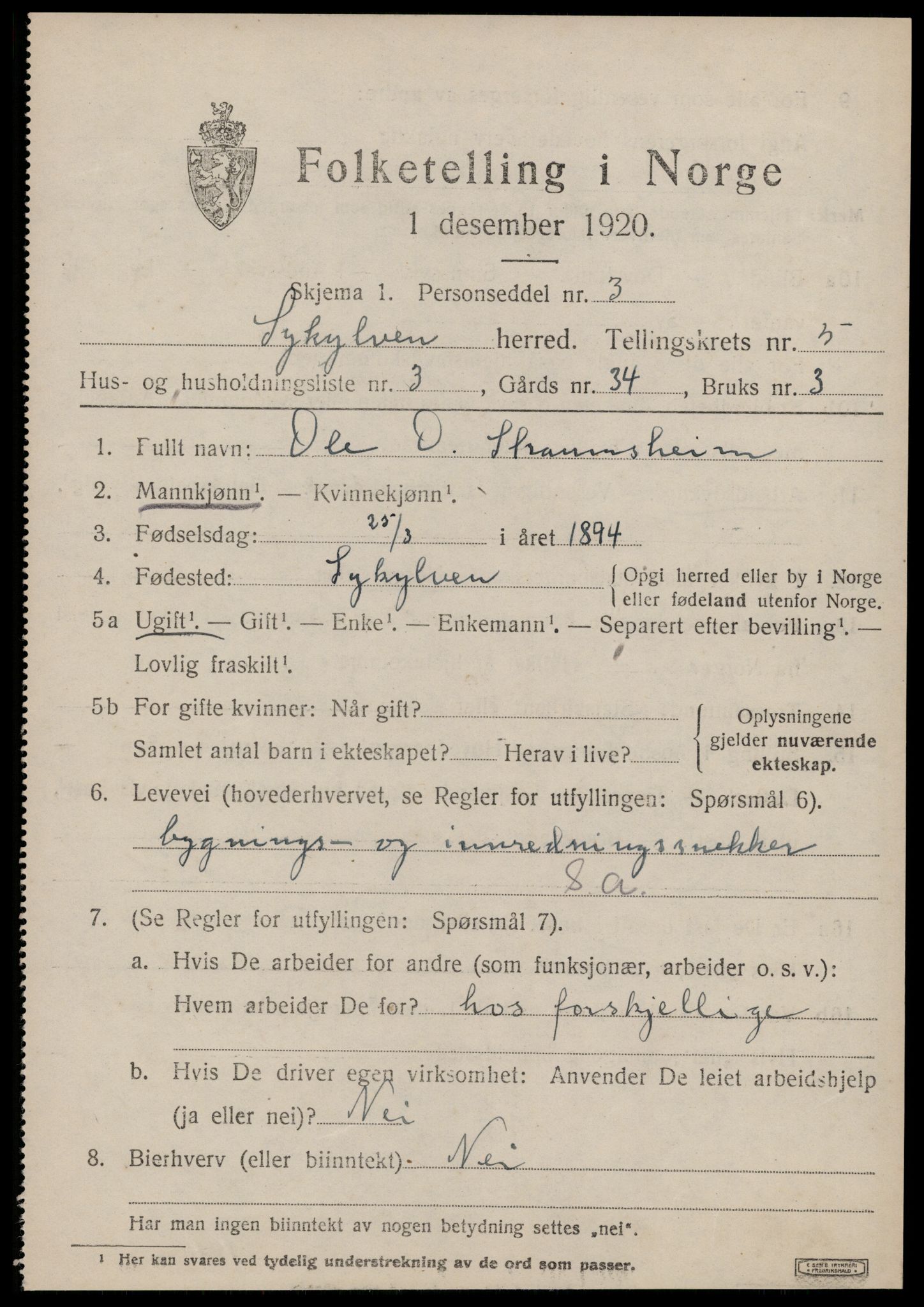 SAT, 1920 census for Sykkylven, 1920, p. 3225