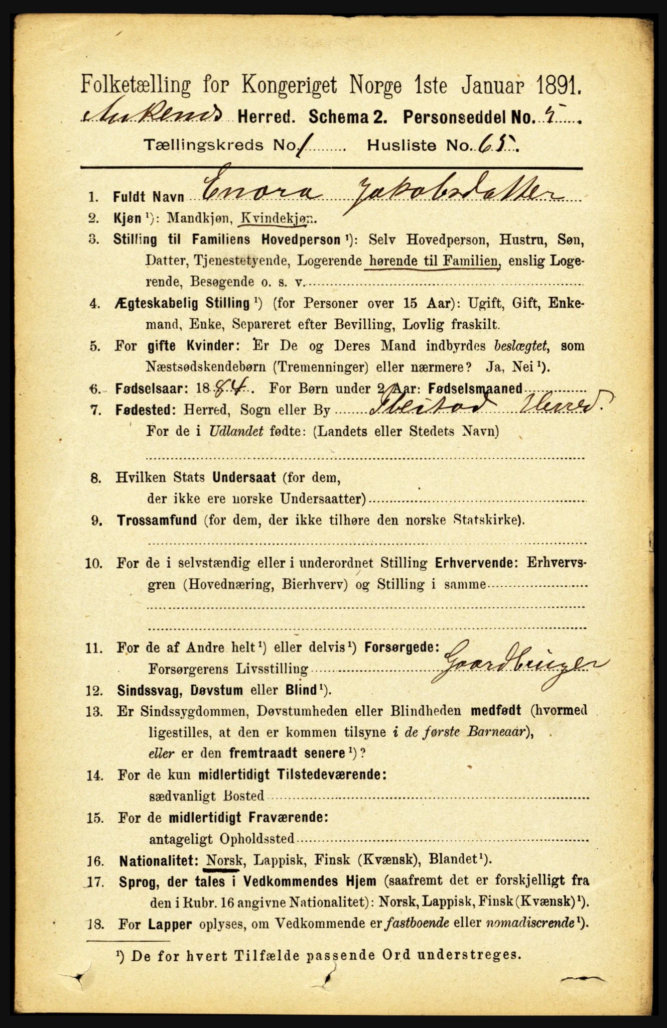 RA, 1891 census for 1855 Ankenes, 1891, p. 551