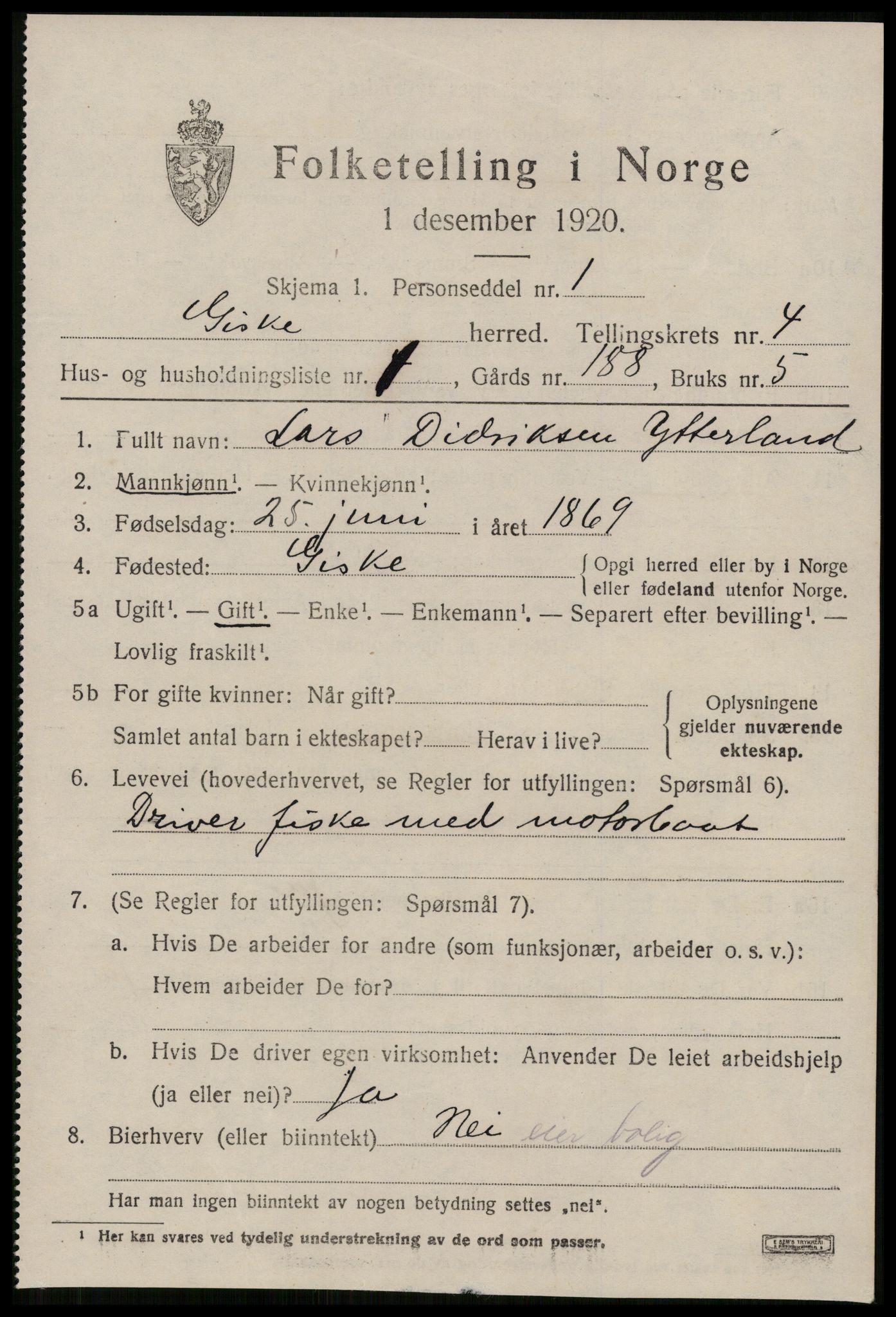 SAT, 1920 census for Giske, 1920, p. 2624